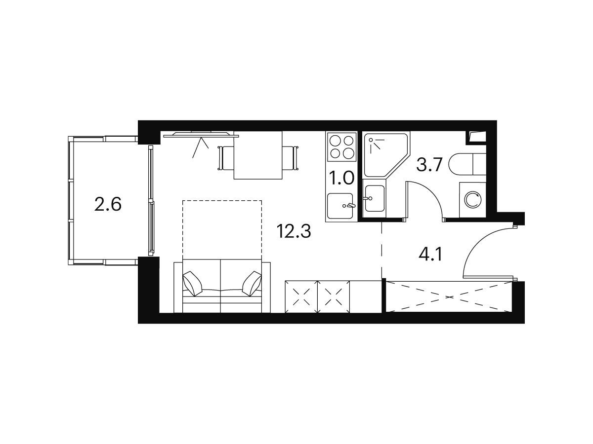 Планировка: Студия 23.70 м² в новостройке Аквилон Сигнал