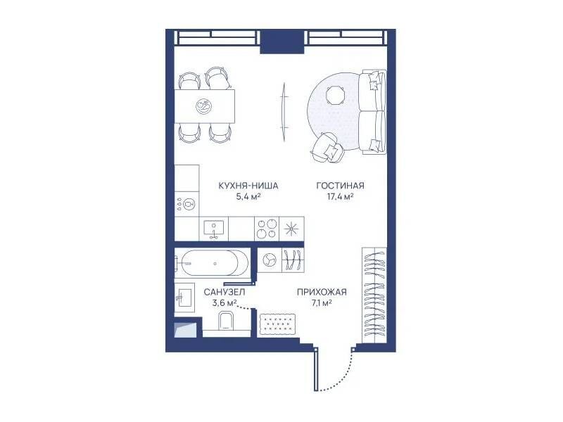 Планировка: Студия 33.50 м² в новостройке Свет