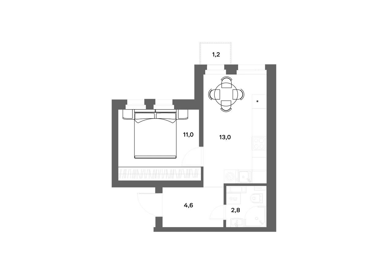 Планировка: 1-комн. квартира 31.80 м² в новостройке Нега