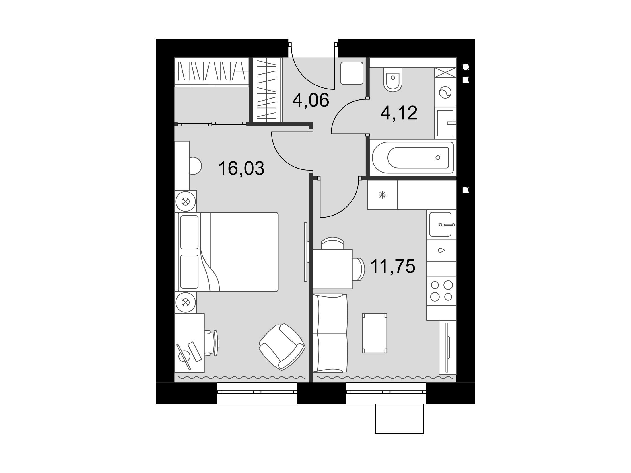 Планировка: 1-комн. квартира 35.96 м² в новостройке Мартемьяново Клаб