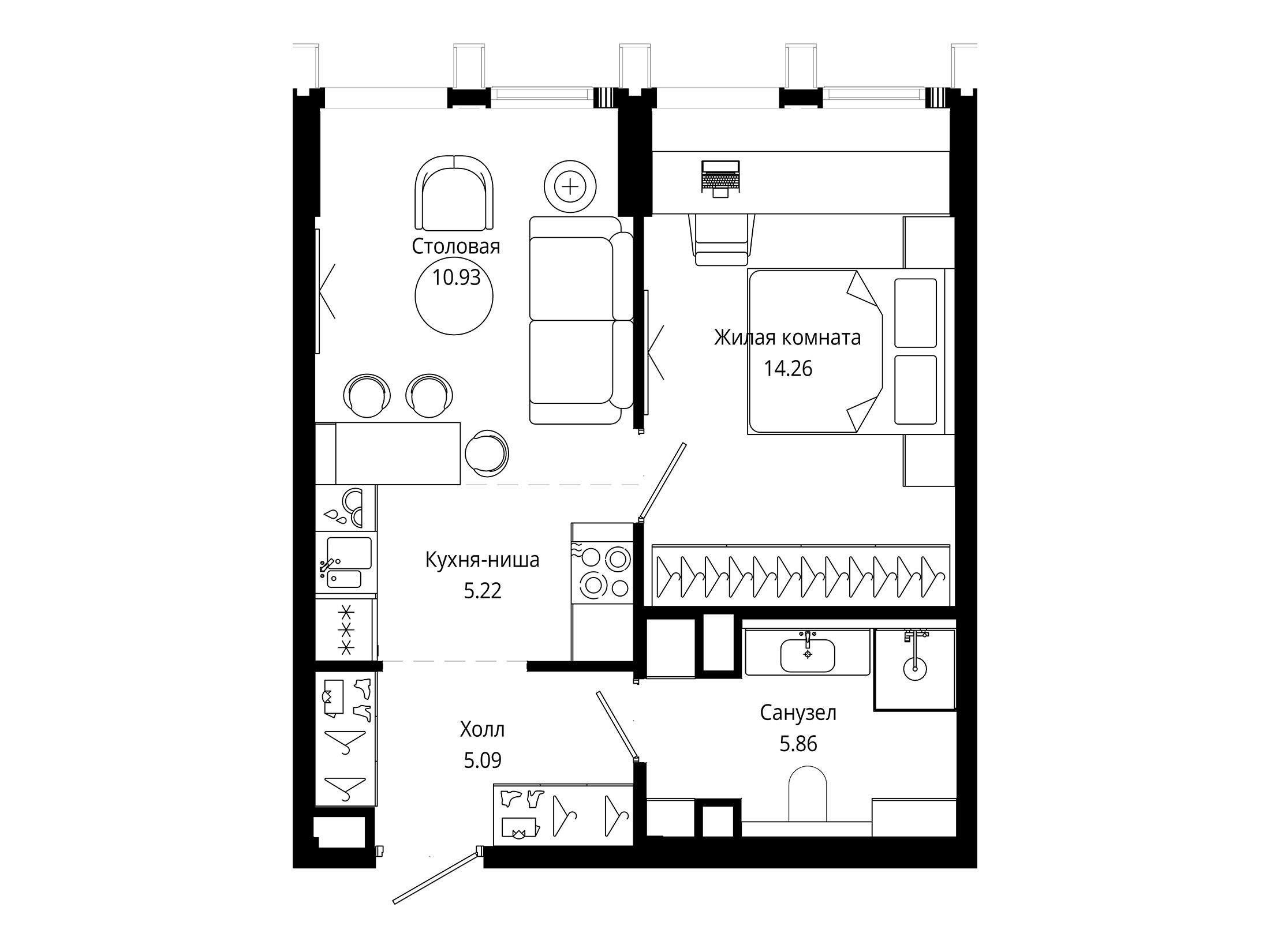 Планировка: 1-комн. квартира 41.40 м² в новостройке Мод
