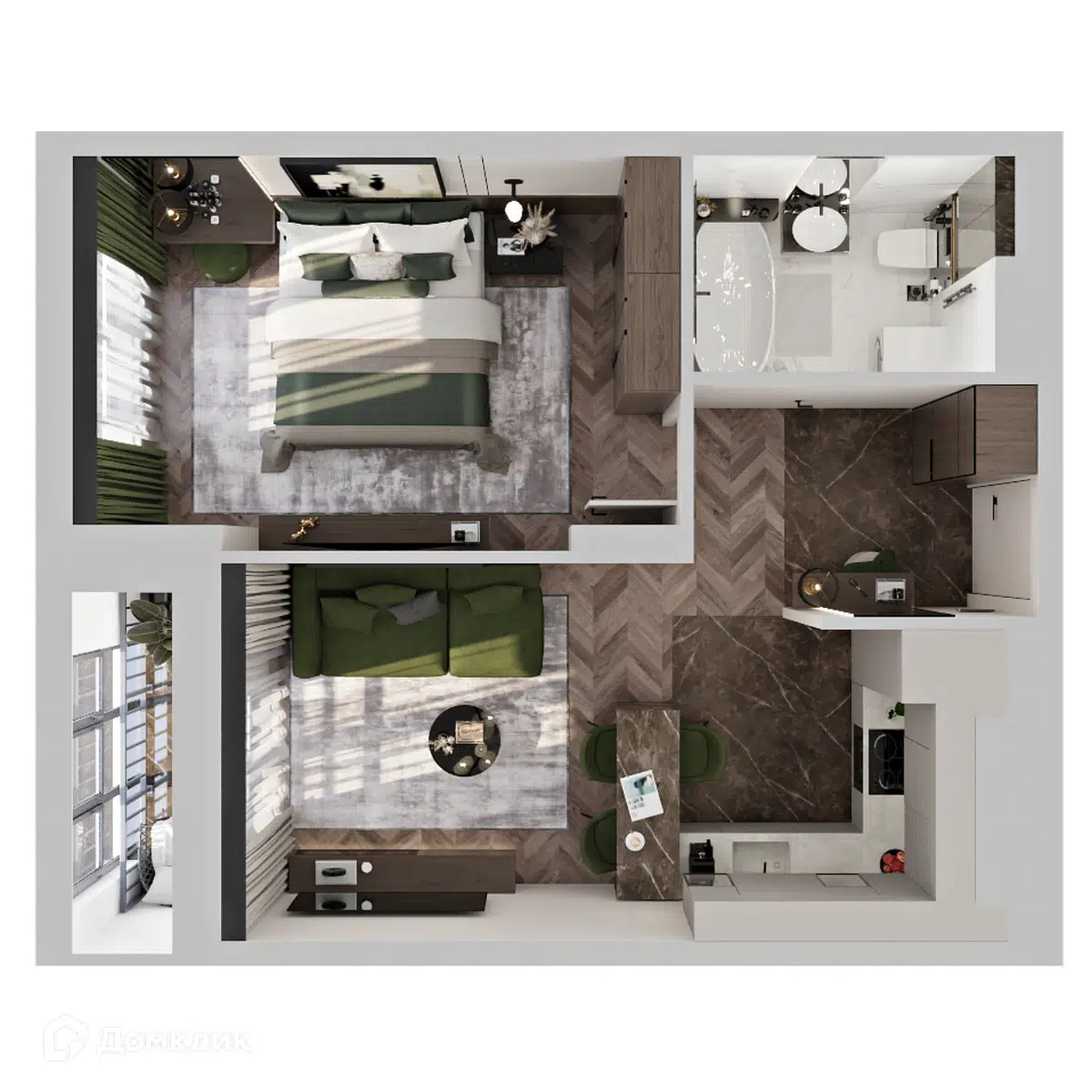 Планировка: 1-комн. квартира 44.23 м² в новостройке Клубный дом на Пушкина