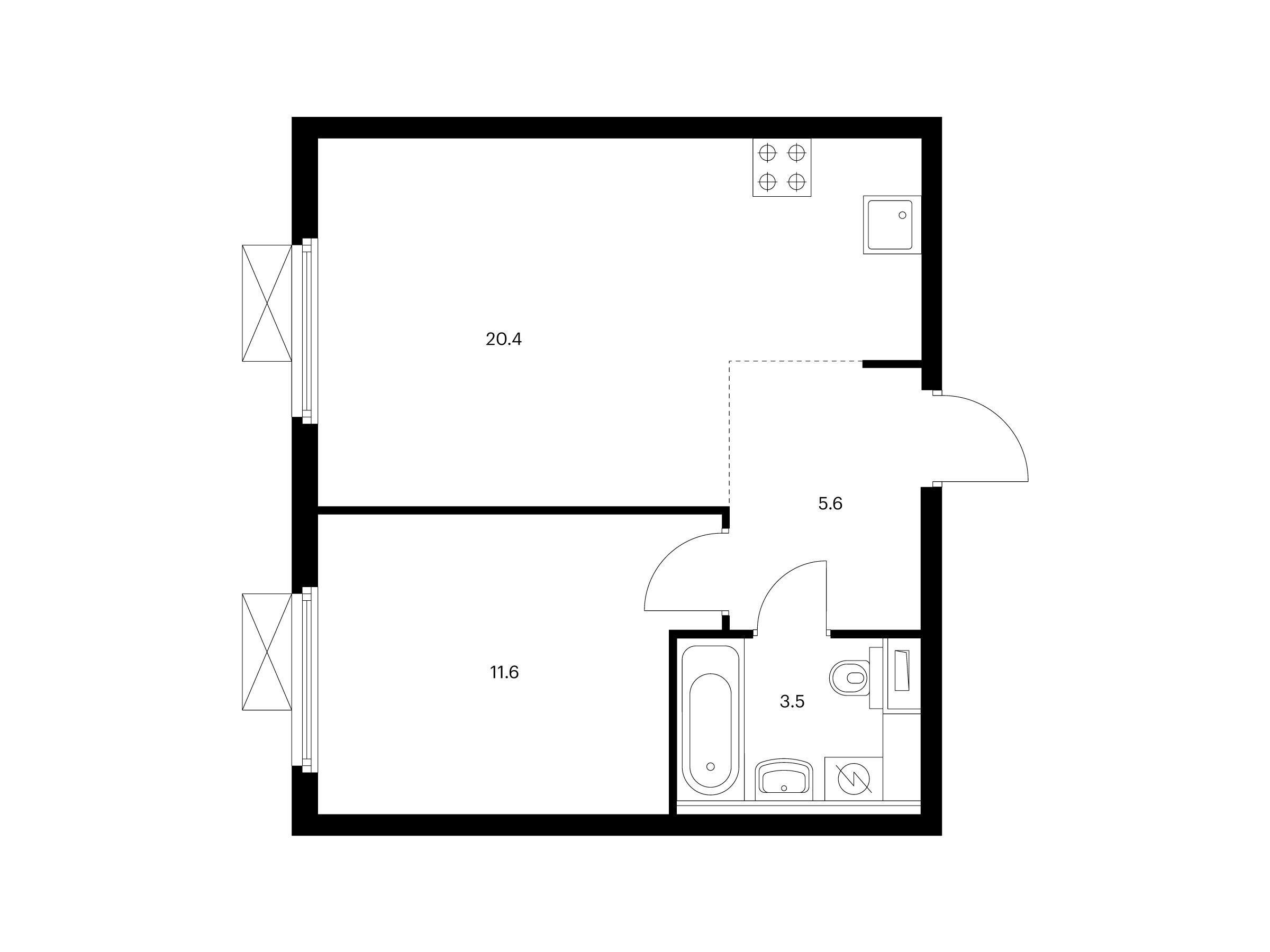Планировка: 1-комн. квартира 41.10 м² в новостройке ЖК Первый Дубровский