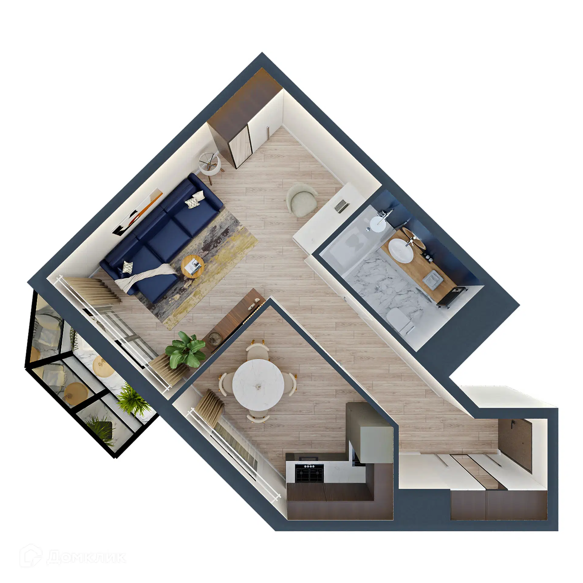 Планировка: 1-комн. квартира 39.67 м² в новостройке Трилистник