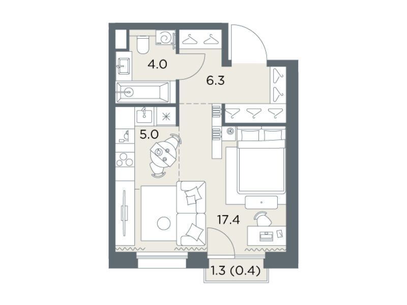 Планировка: Студия 33.10 м² в новостройке Станиславский