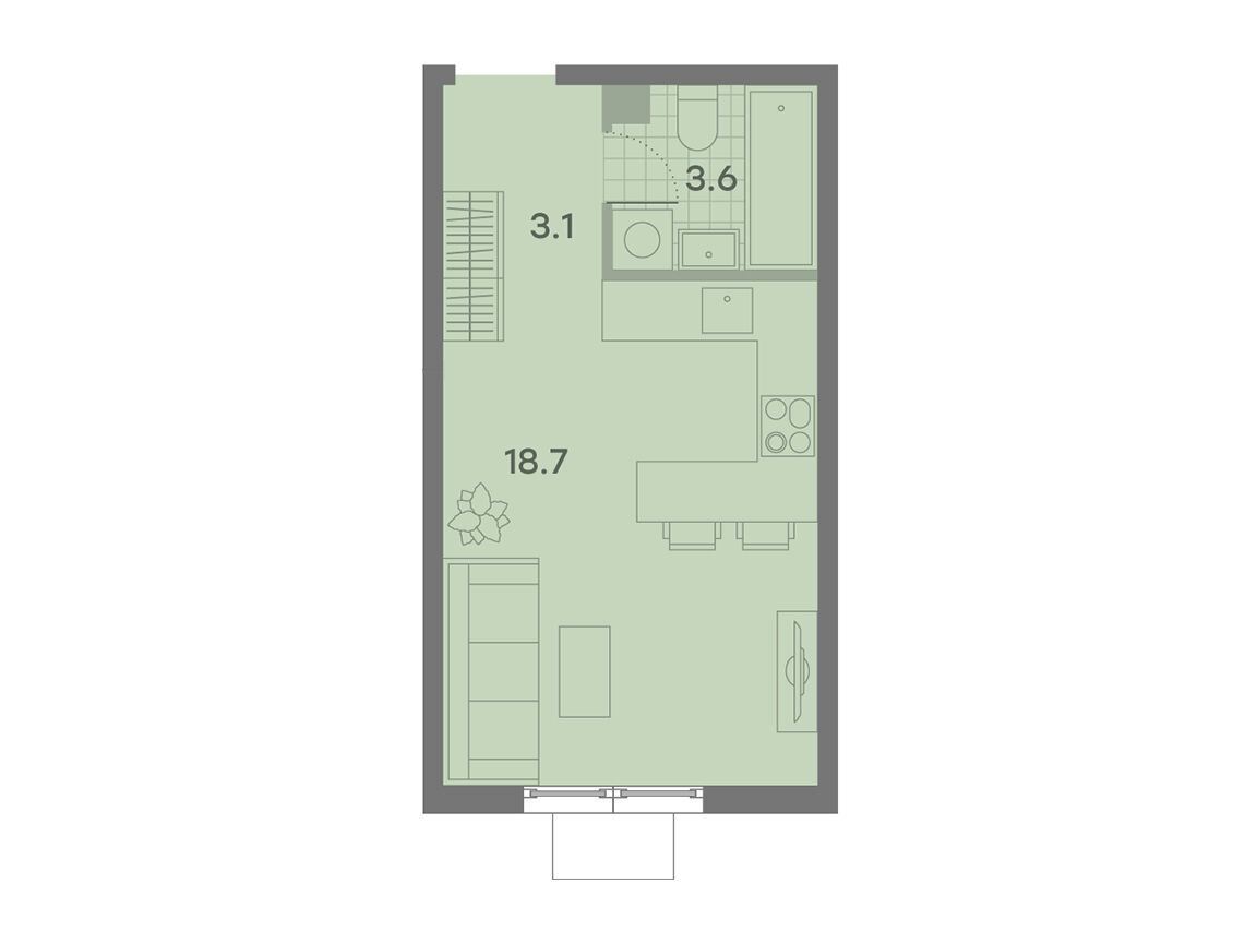 Планировка: Студия 25.50 м² в новостройке ЖК Парксайд