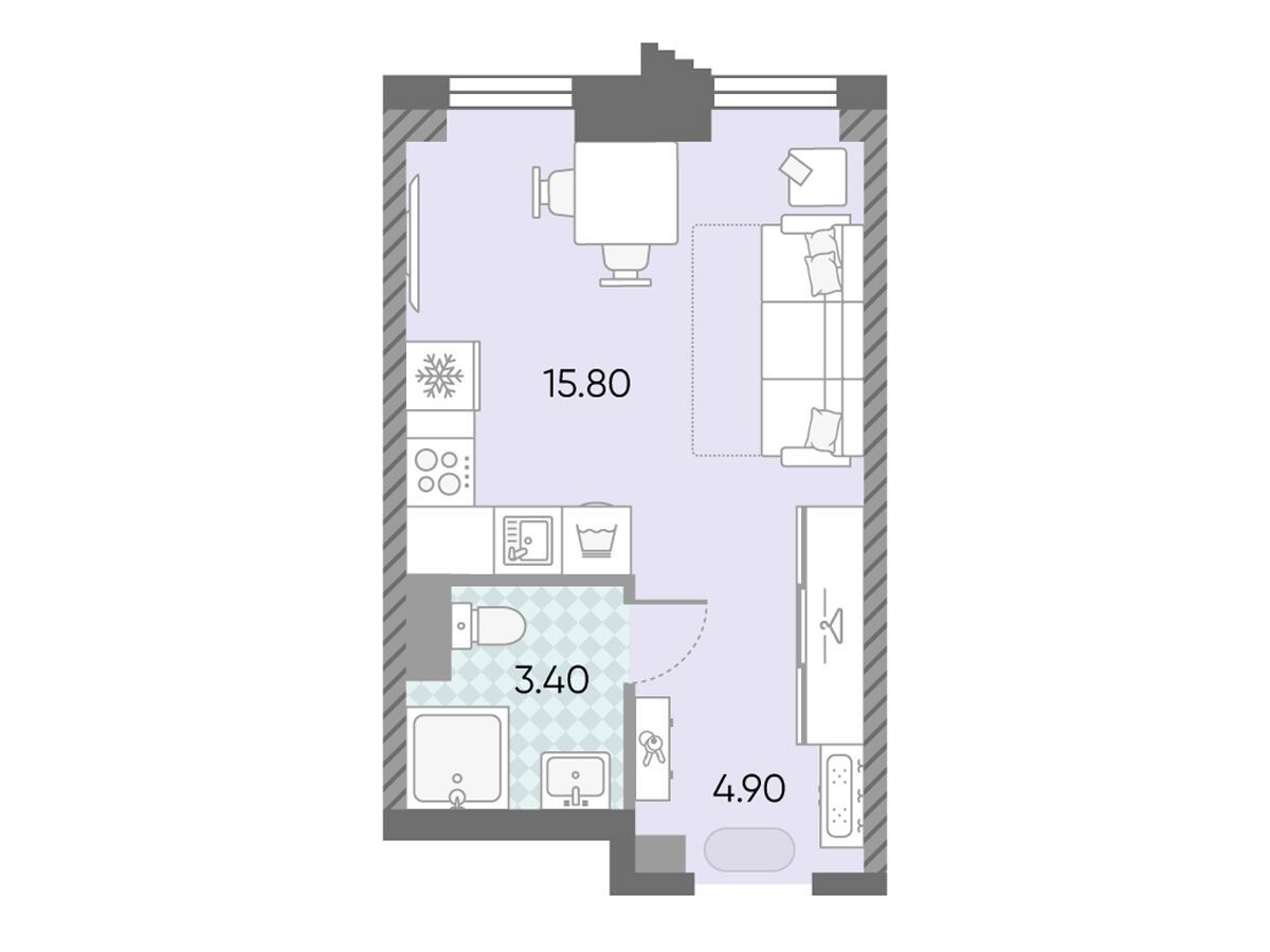 Планировка: Студия 24.10 м² в новостройке Обручева 30