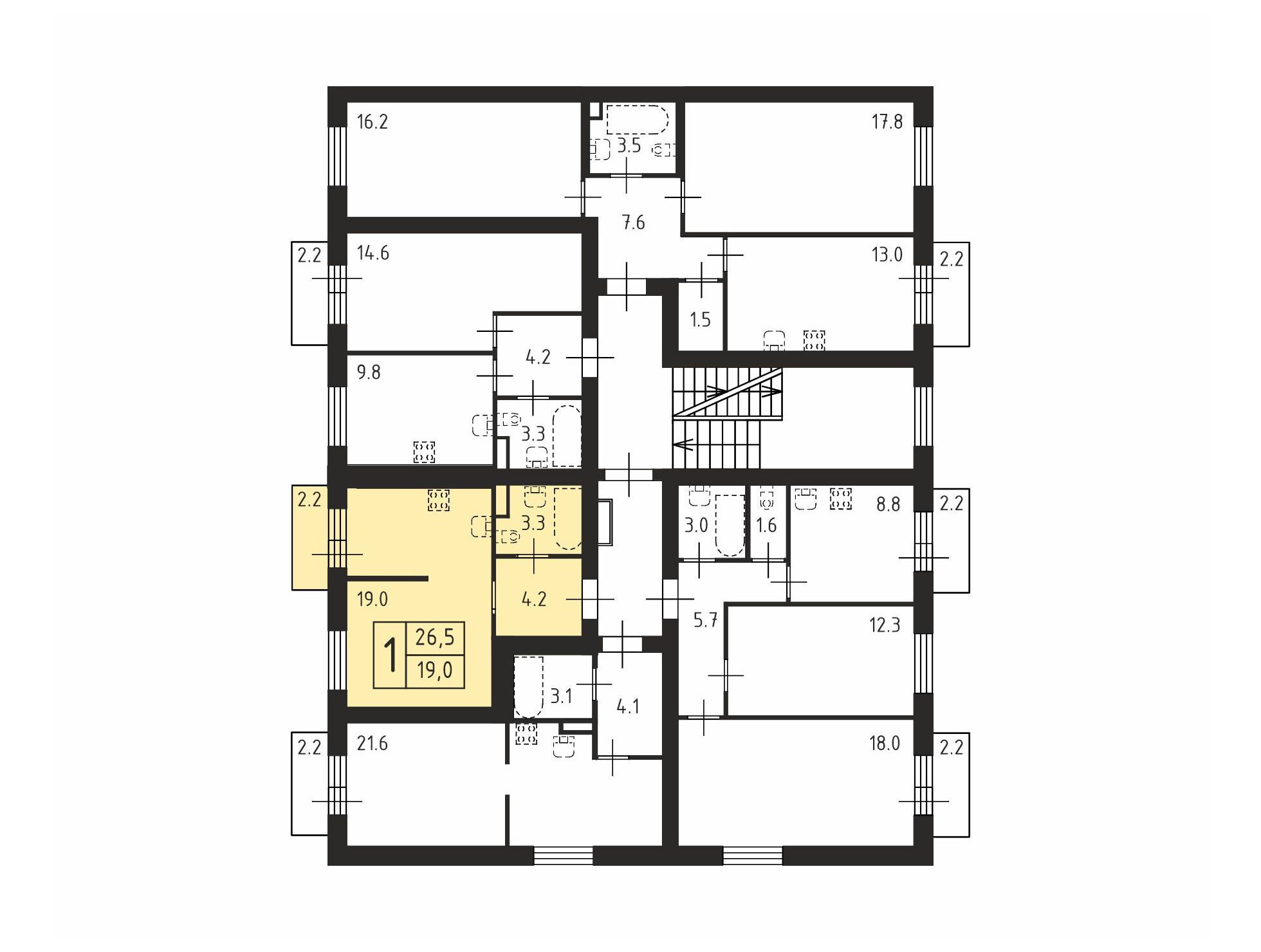 Планировка: Студия 26.50 м² в новостройке Щегловская усадьба