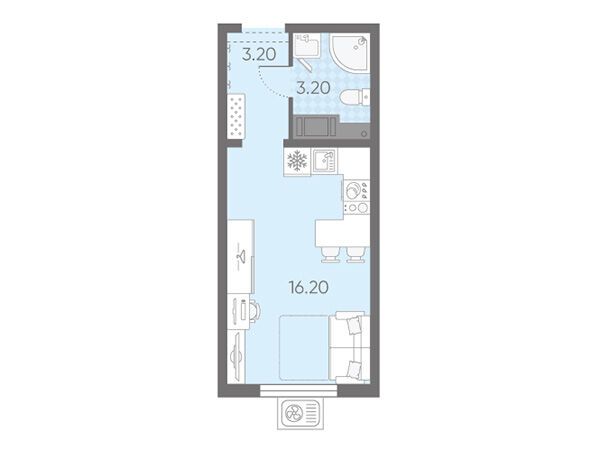 Планировка: Студия 22.60 м² в новостройке Ручьи