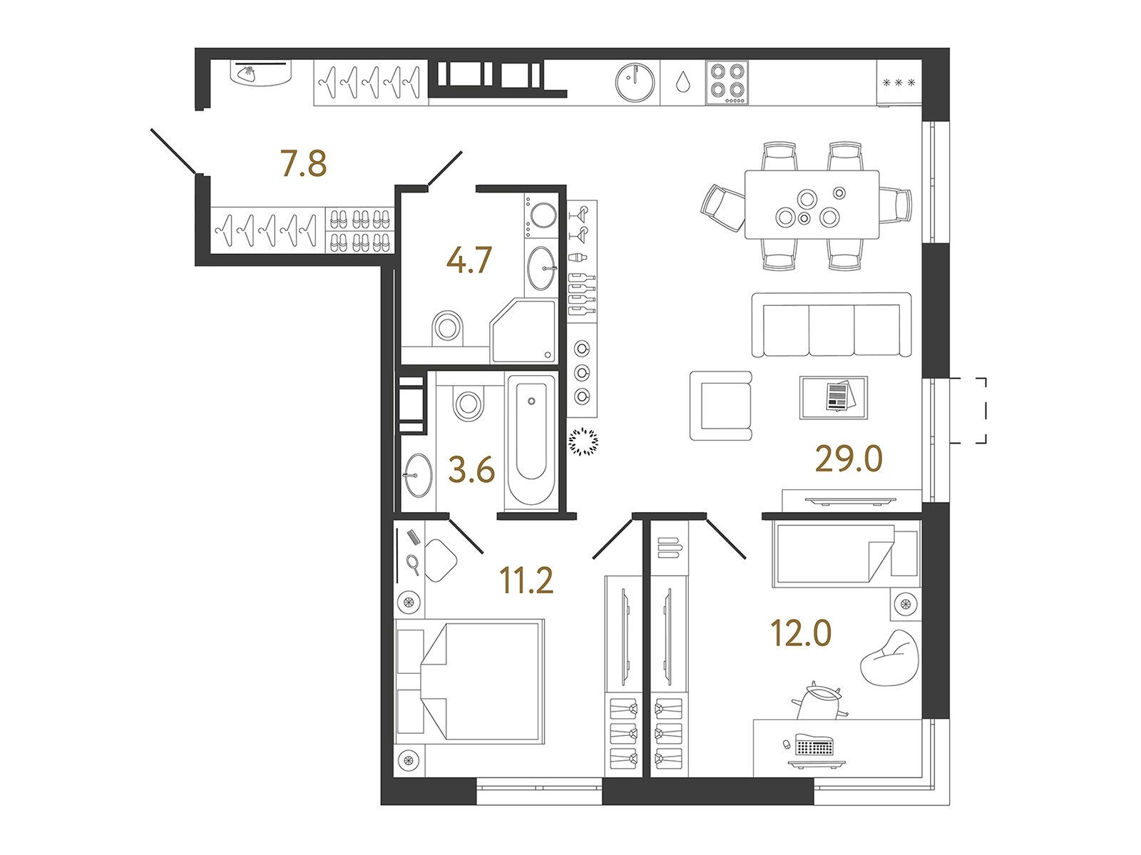 Планировка: 2-комн. квартира 68.30 м² в новостройке Струны