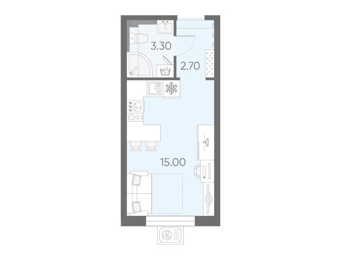 Планировка: Студия 21.00 м² в новостройке ЖК Зеркальный ручей