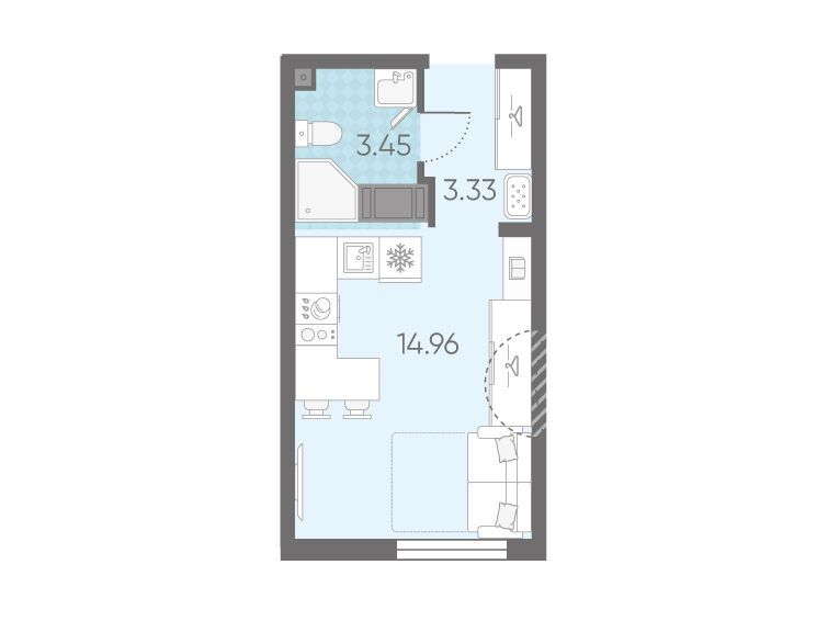 Планировка: Студия 21.74 м² в новостройке Морская миля
