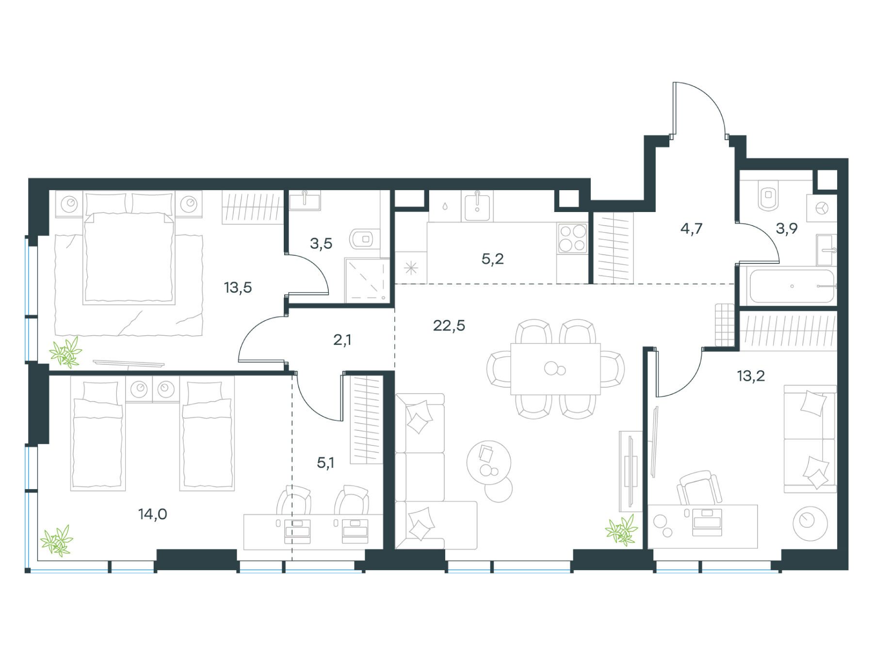 Планировка: 4-комн. квартира 87.70 м² в новостройке Павелецкая Сити