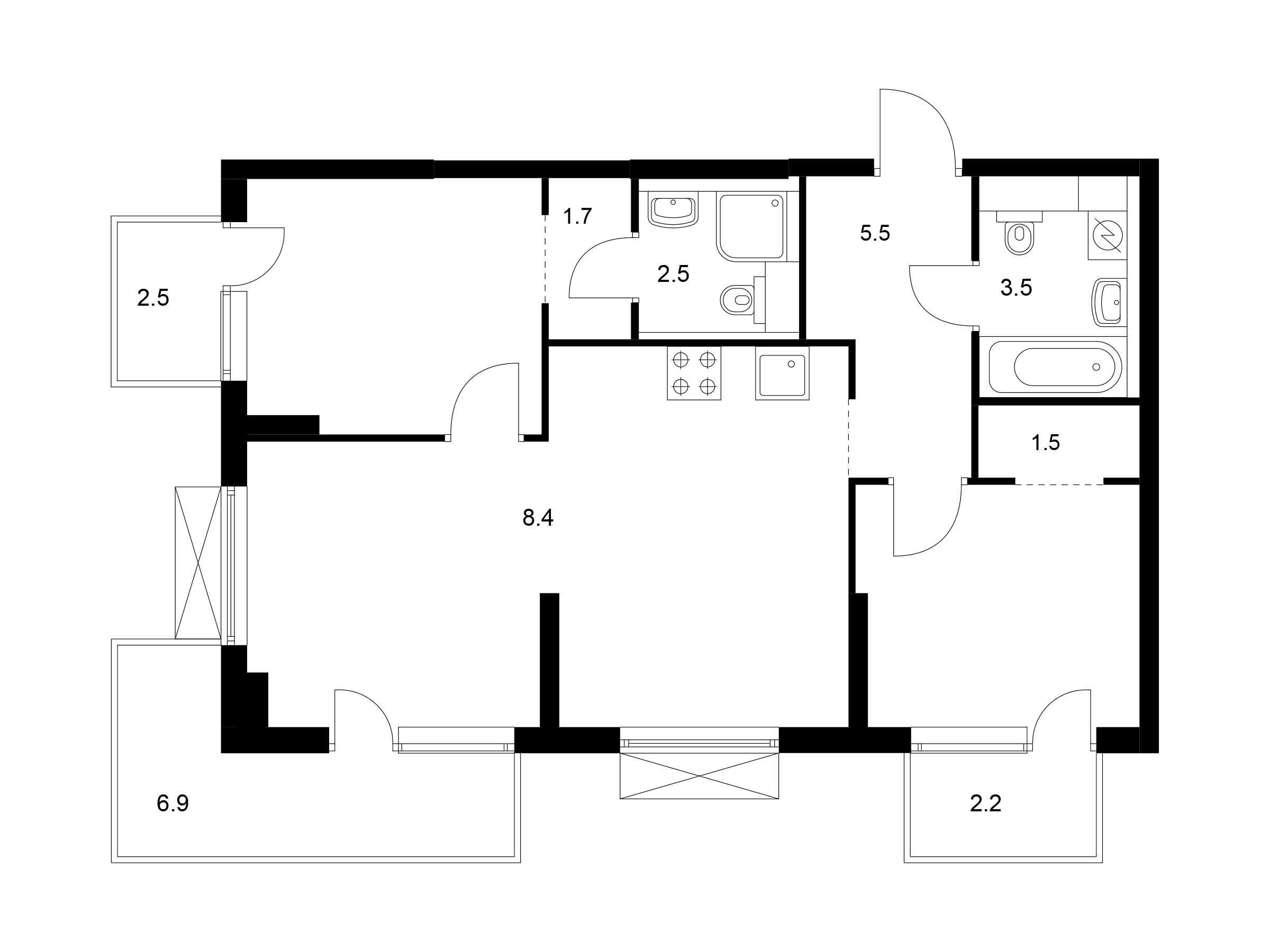 Планировка: 2-комн. квартира 68.40 м² в новостройке Большая Академическая 85