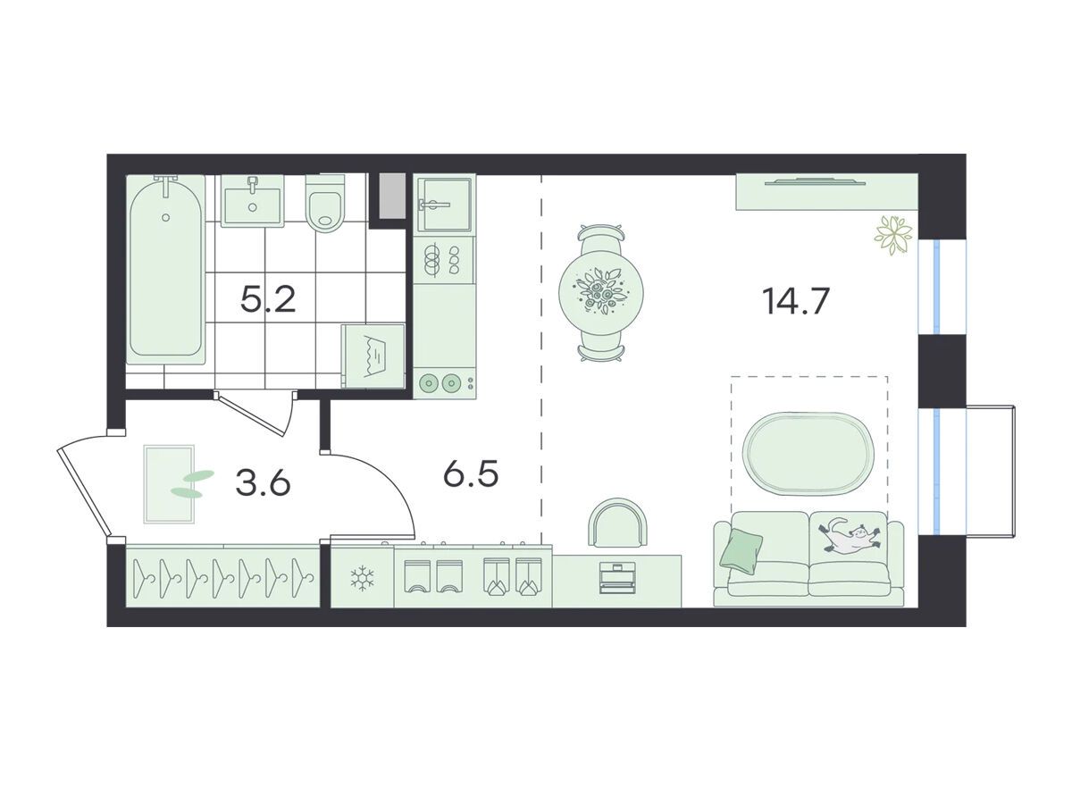Планировка: Студия 30.00 м² в новостройке Джи Три Театральный