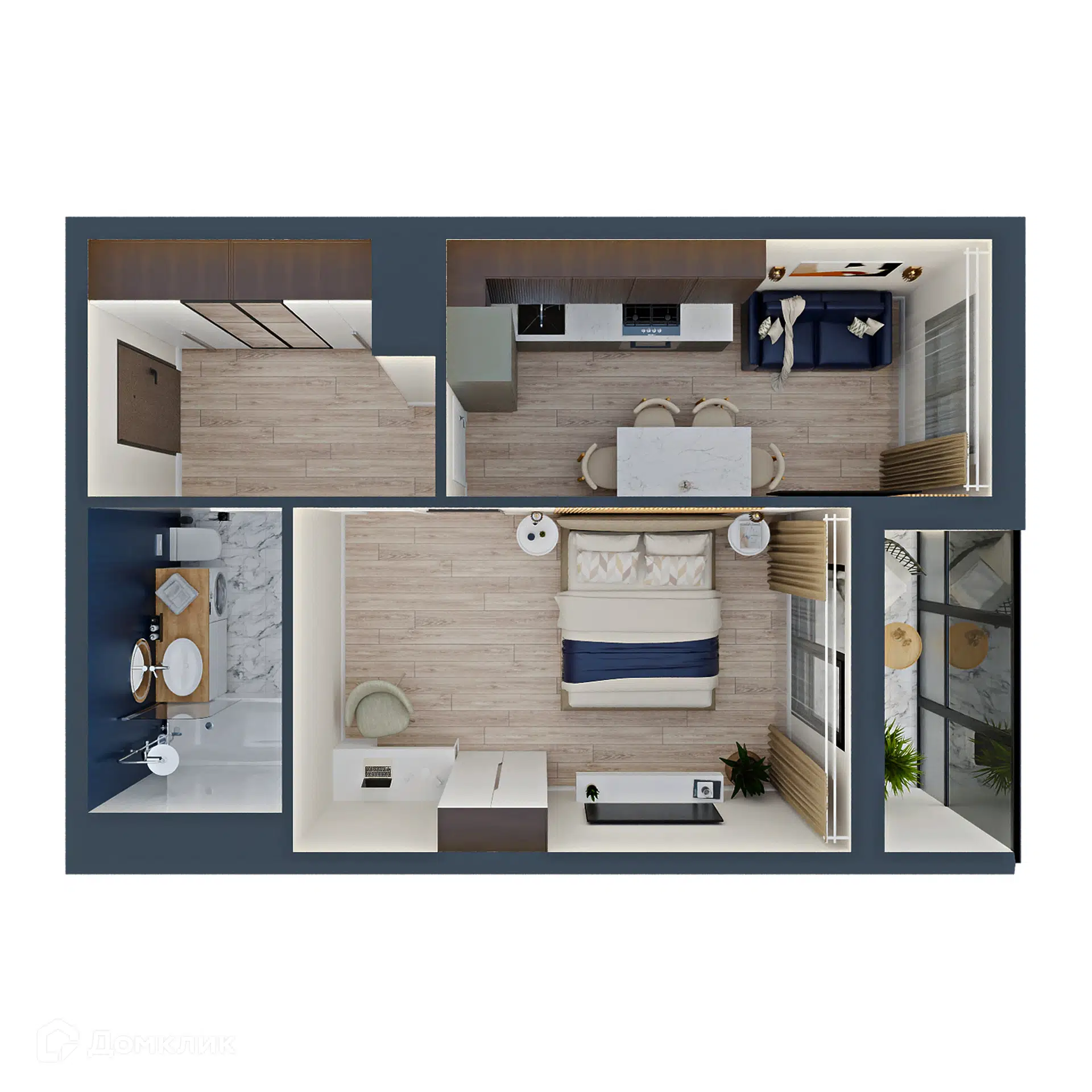 Планировка: 1-комн. квартира 38.85 м² в новостройке Трилистник