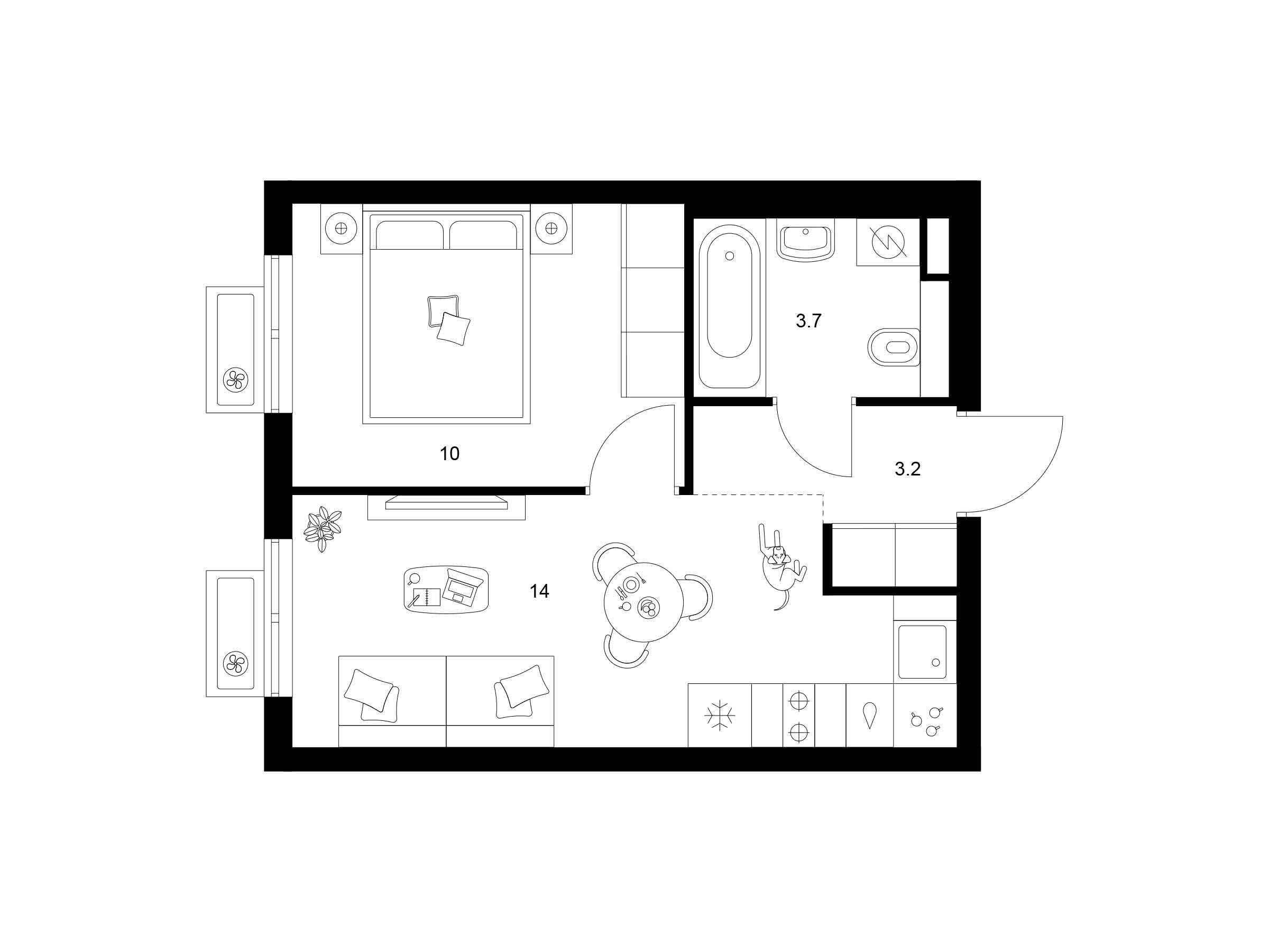 Планировка: 1-комн. квартира 30.90 м² в новостройке ЖК Ярославский