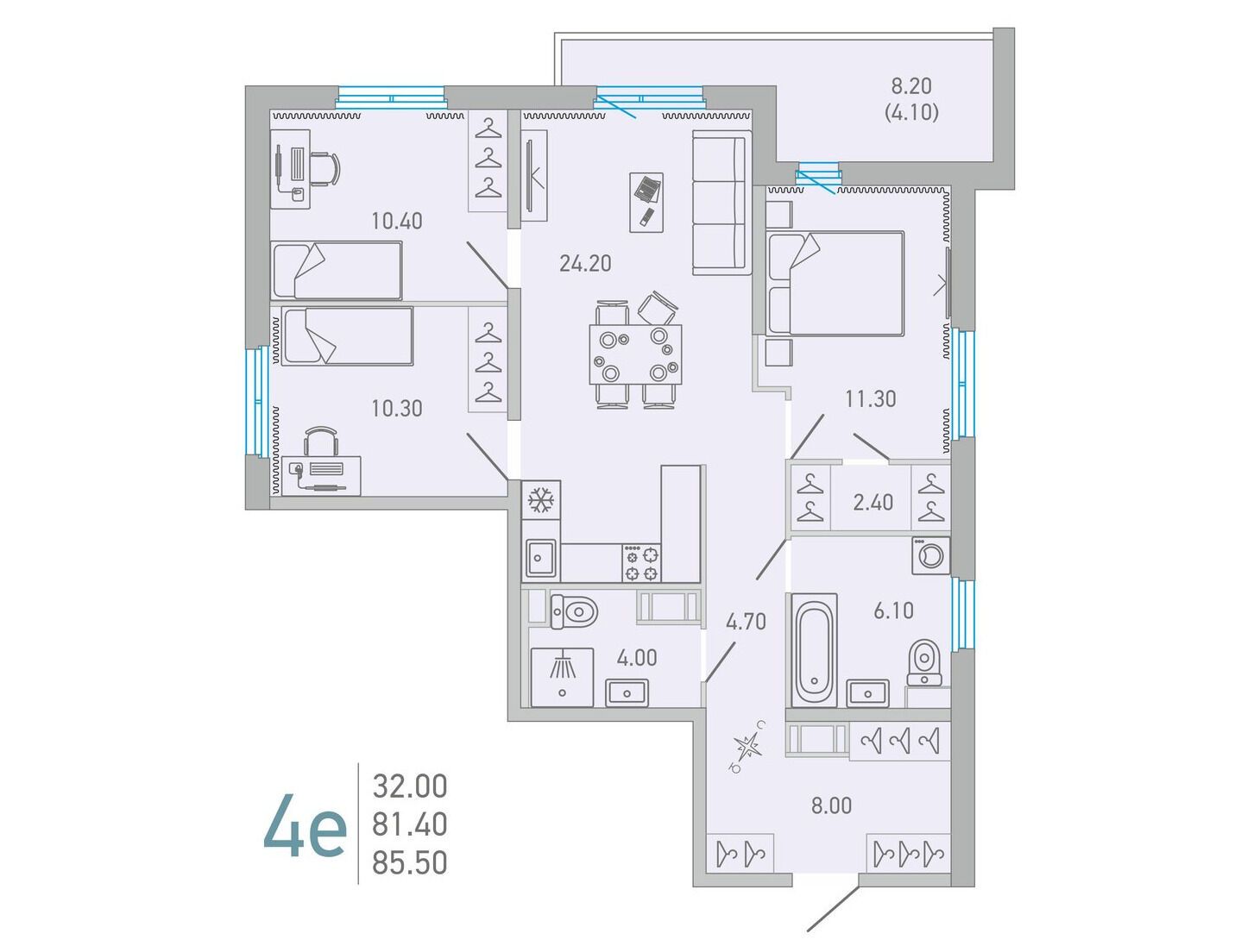 Планировка: 3-комн. квартира 86.10 м² в новостройке ЖК Лово