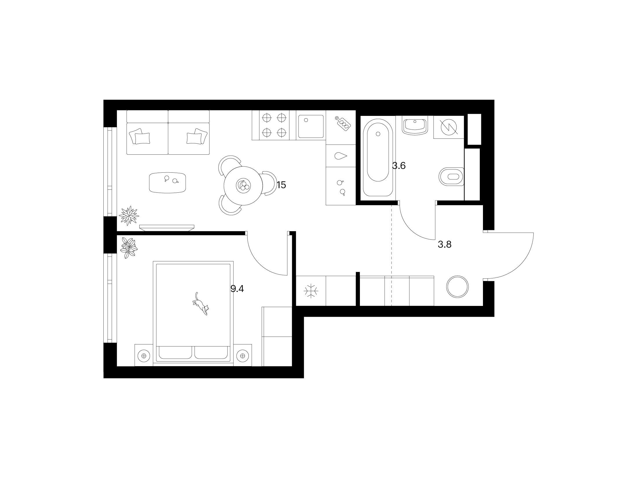 Планировка: 1-комн. квартира 31.80 м² в новостройке Руставели 14
