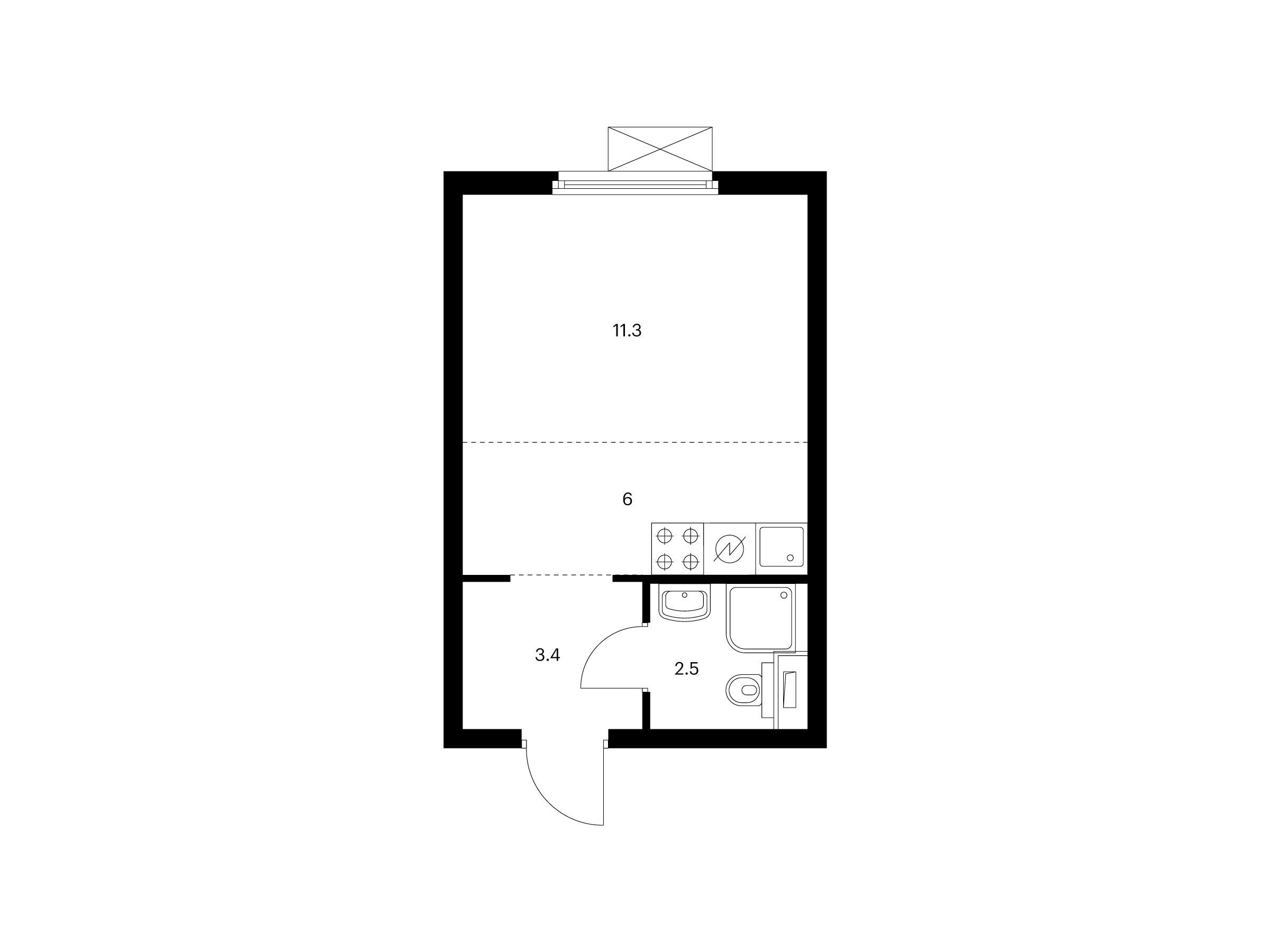 Планировка: Студия 23.20 м² в новостройке ЖК Первый Дубровский