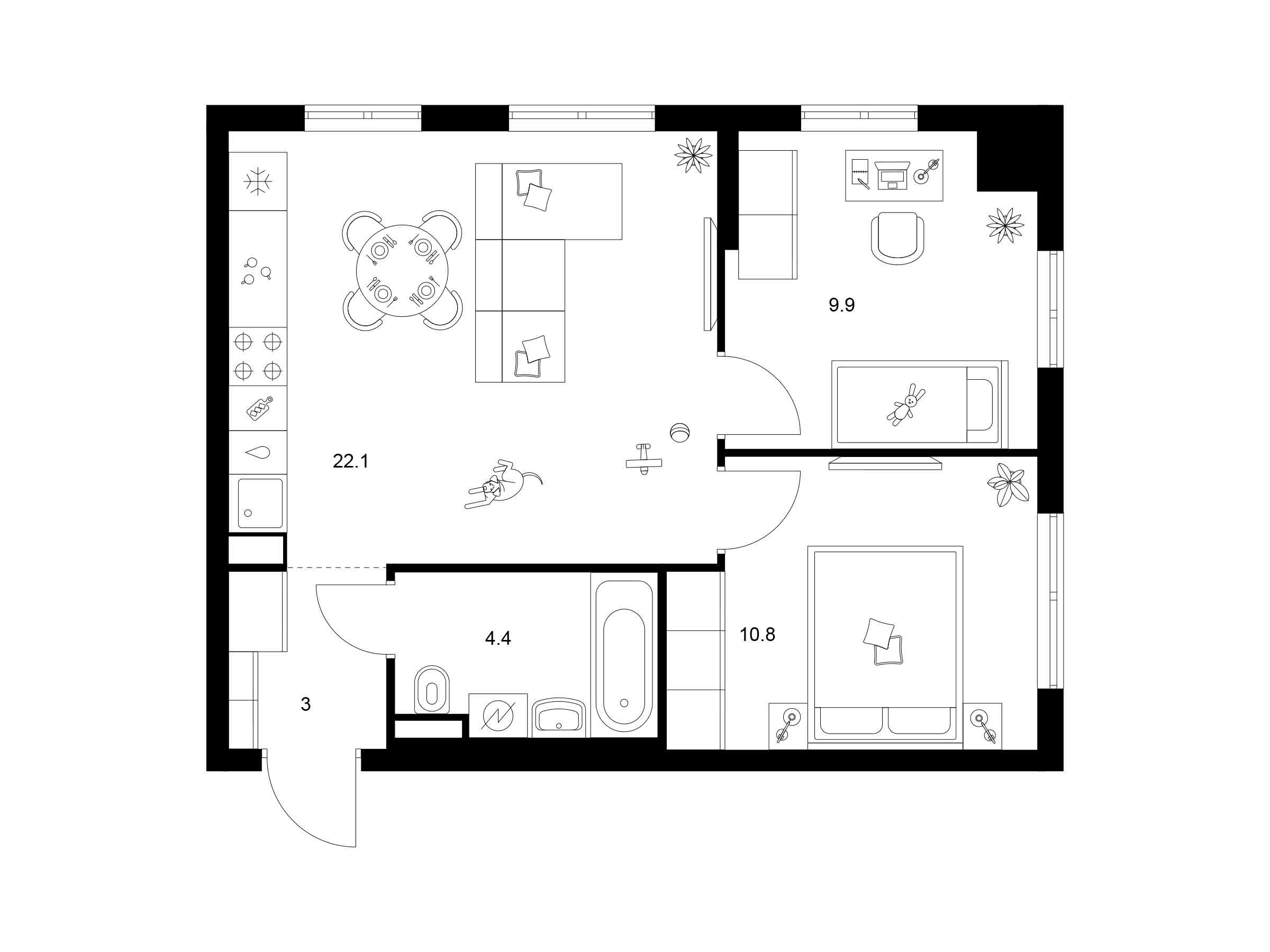 Планировка: 2-комн. квартира 50.20 м² в новостройке ЖК Ярославский