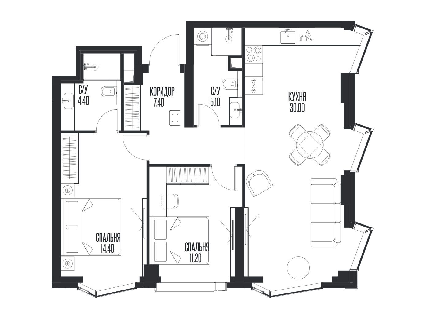 Планировка: 2-комн. квартира 72.50 м² в новостройке ЖК Айс Тауэрс