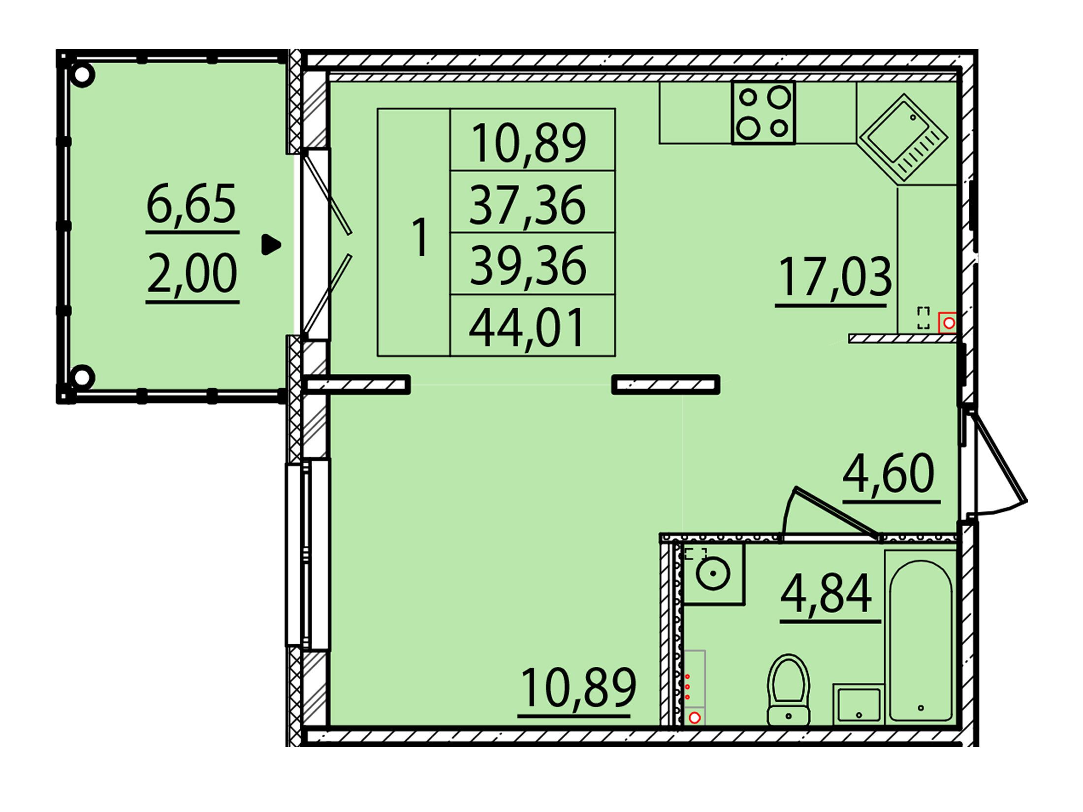 Планировка: 1-комн. квартира 37.36 м² в новостройке Образцовый квартал 15