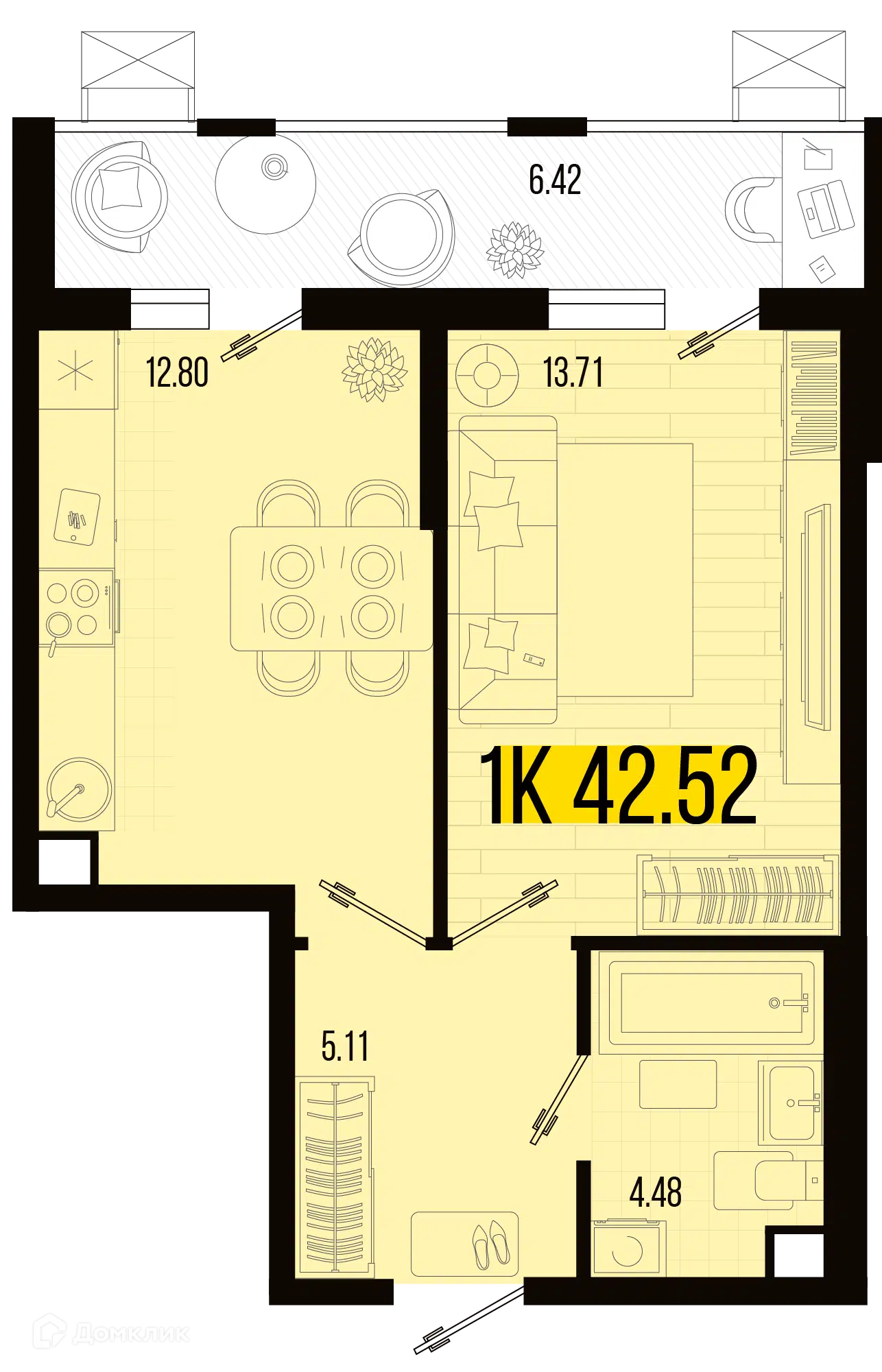 Планировка: 1-комн. квартира 36.10 м² в новостройке Цветной бульвар