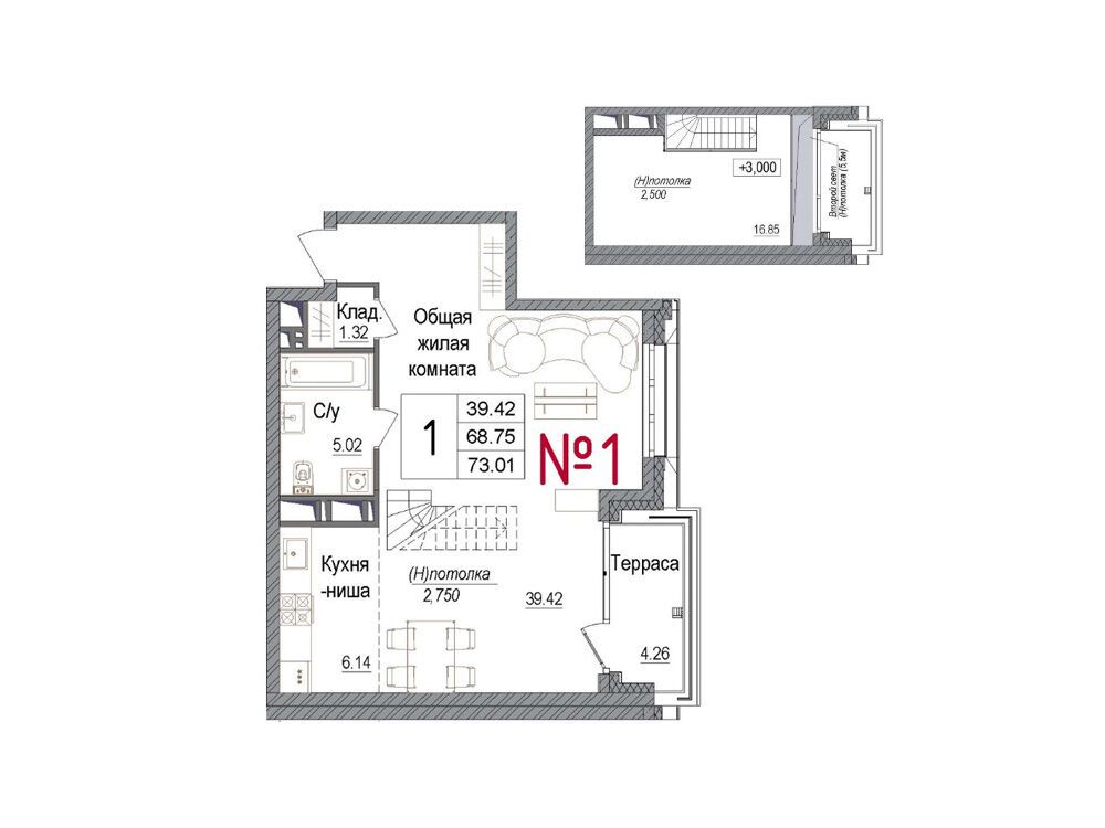 Планировка: Студия 72.31 м² в новостройке Арт