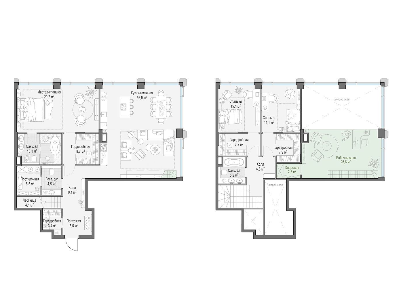 Планировка: 4-комн. квартира 140.70 м² в новостройке Палашёвский 11