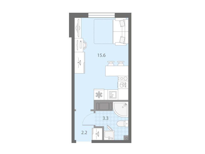 Планировка: Студия 21.10 м² в новостройке Дыбенко Парк