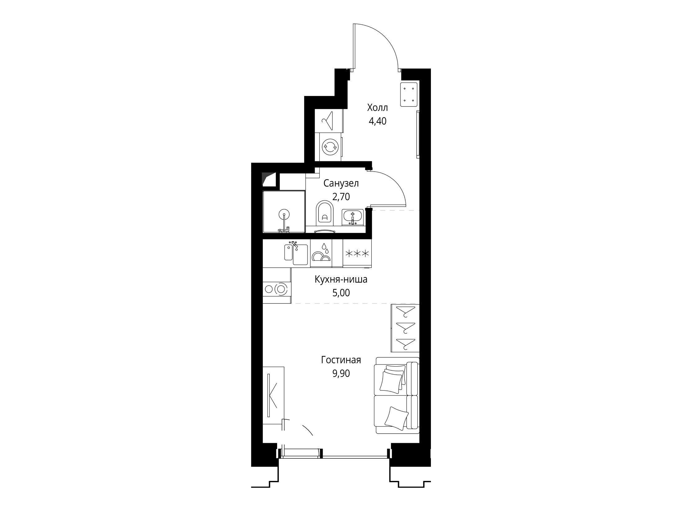 Планировка: Студия 22.50 м² в новостройке Сет