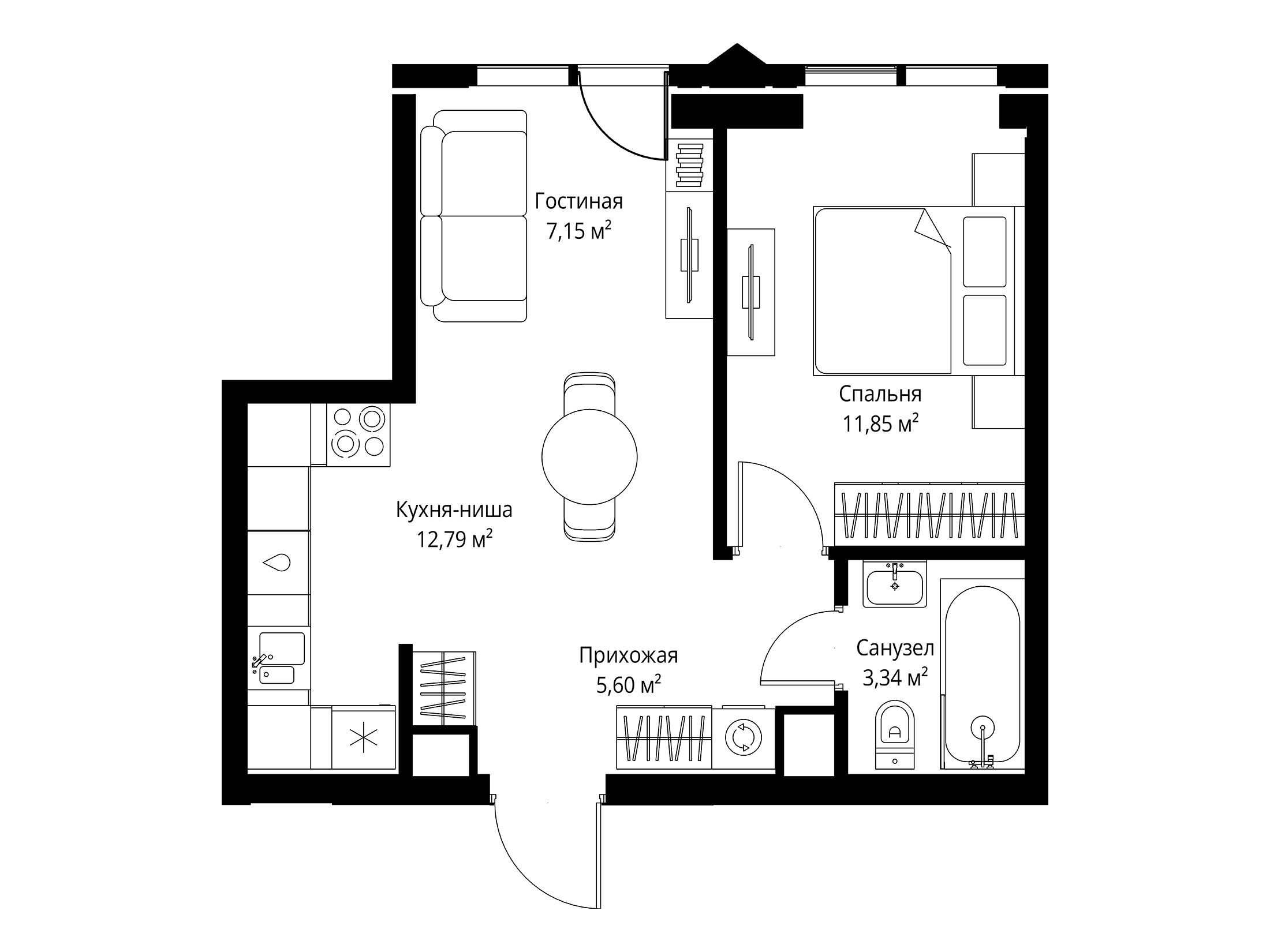 Планировка: 1-комн. квартира 40.73 м² в новостройке Джойс