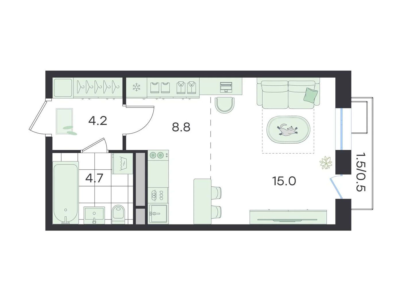 Планировка: Студия 33.20 м² в новостройке Джи Три Театральный