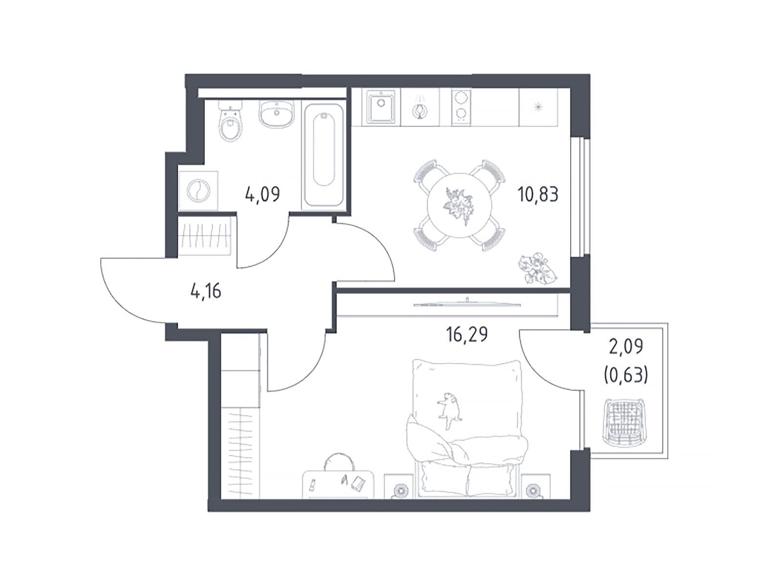 Планировка: 1-комн. квартира 36.00 м² в новостройке Горки Парк