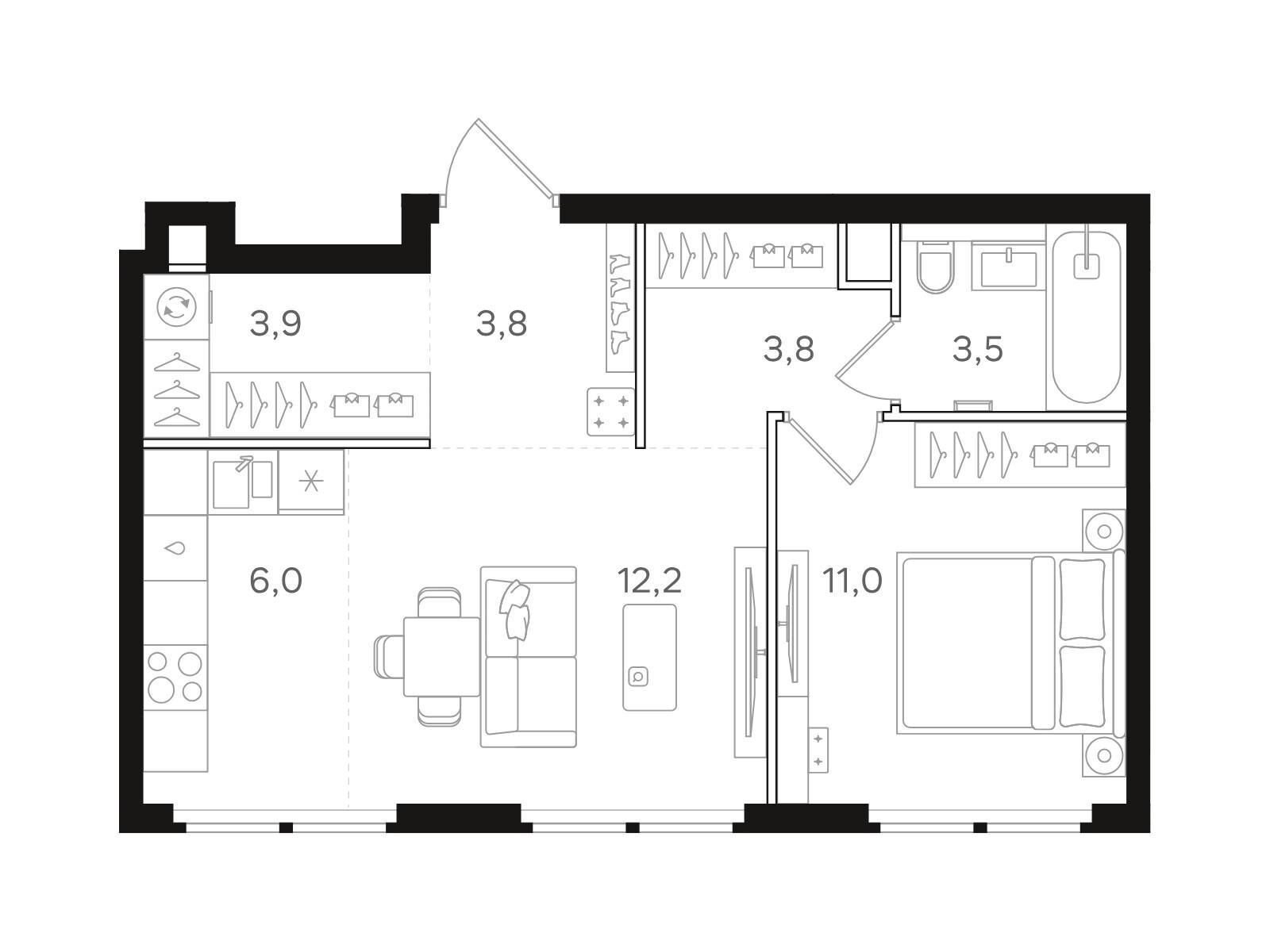 Планировка: 1-комн. квартира 44.20 м² в новостройке НАЗАРÉ