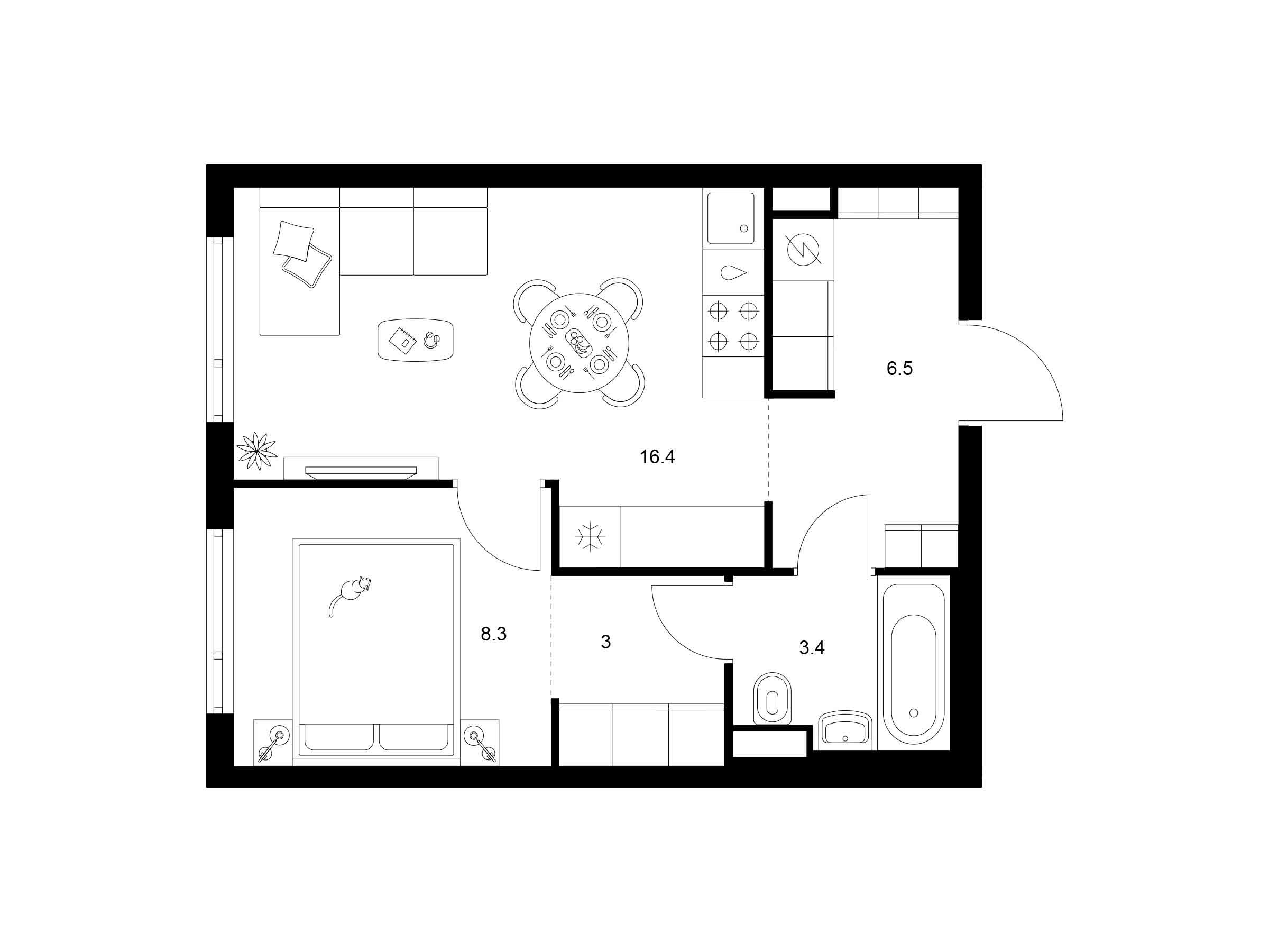 Планировка: 1-комн. квартира 37.60 м² в новостройке Руставели 14