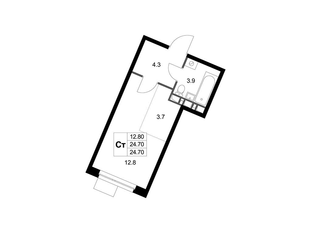 Планировка: Студия 24.70 м² в новостройке Легенда Марусино