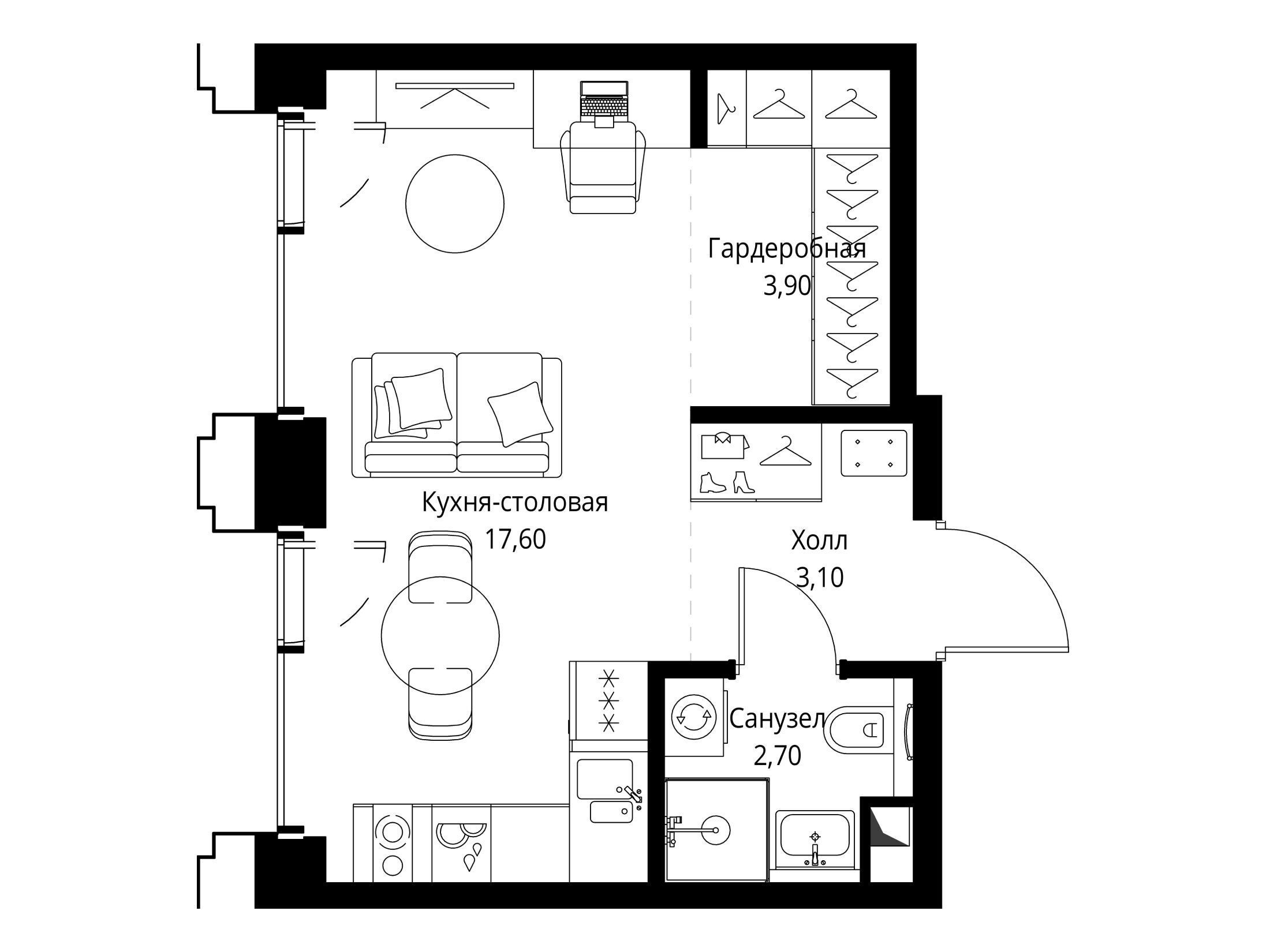 Планировка: Студия 27.50 м² в новостройке Сет