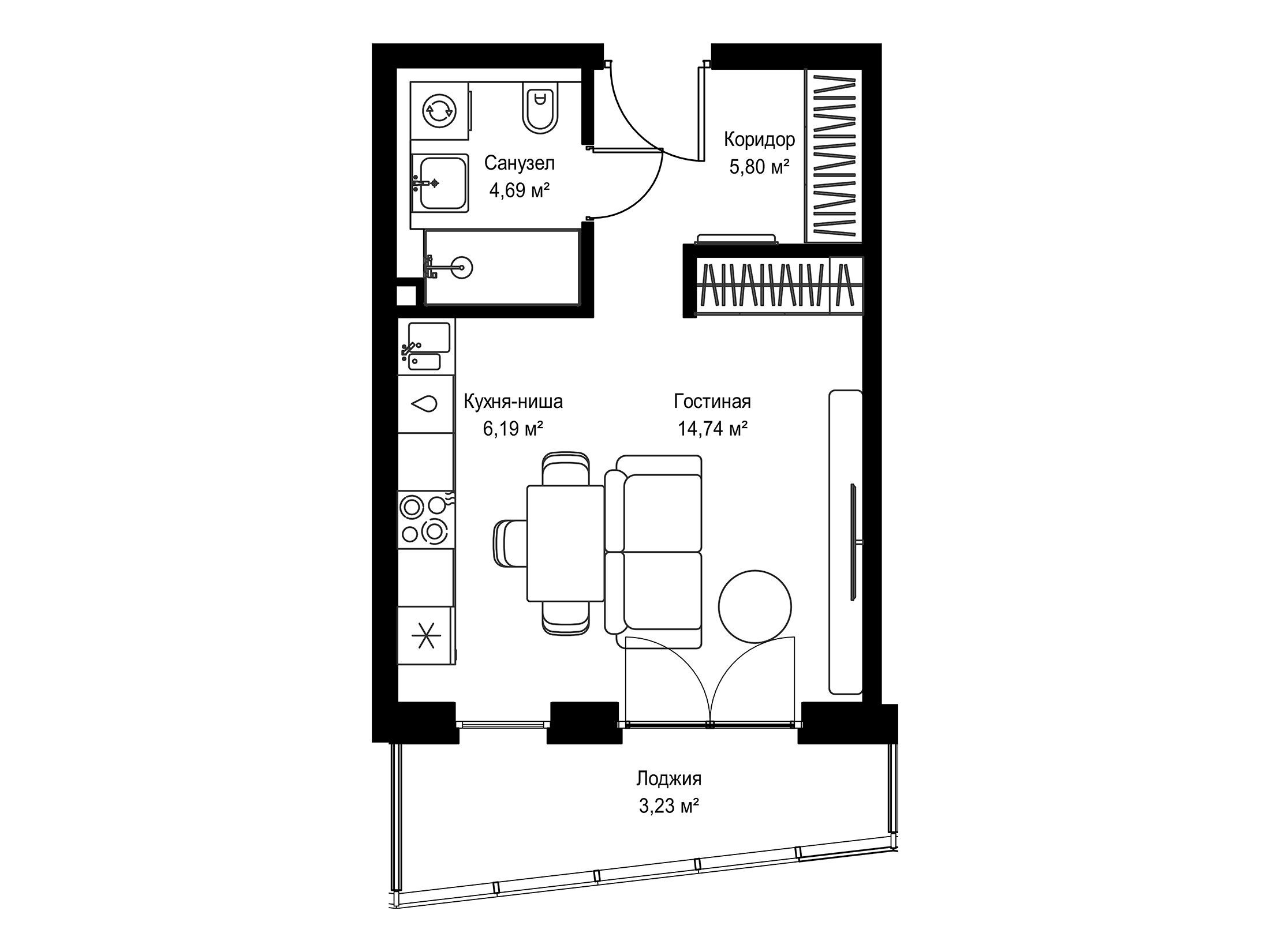 Планировка: Студия 34.65 м² в новостройке Селигер Сити