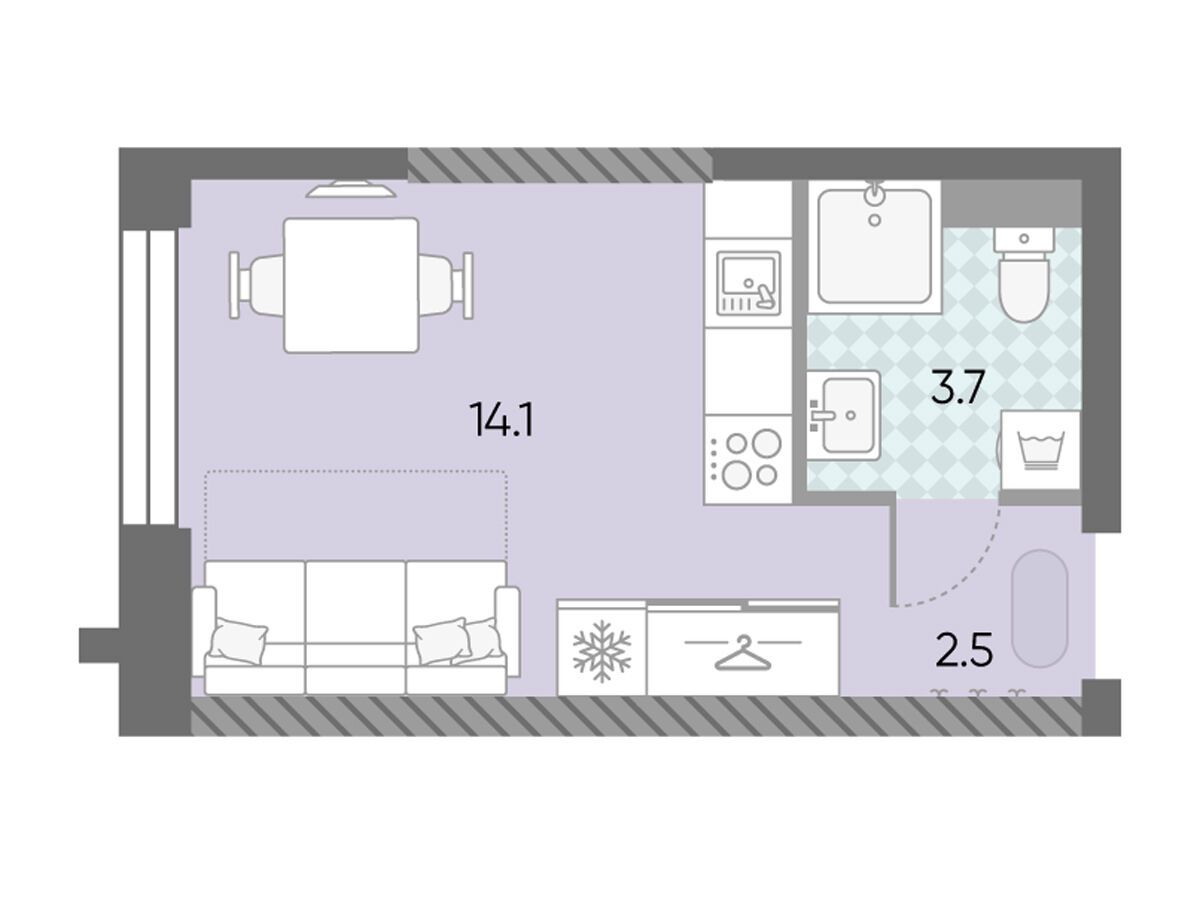 Планировка: Студия 20.30 м² в новостройке Зиларт