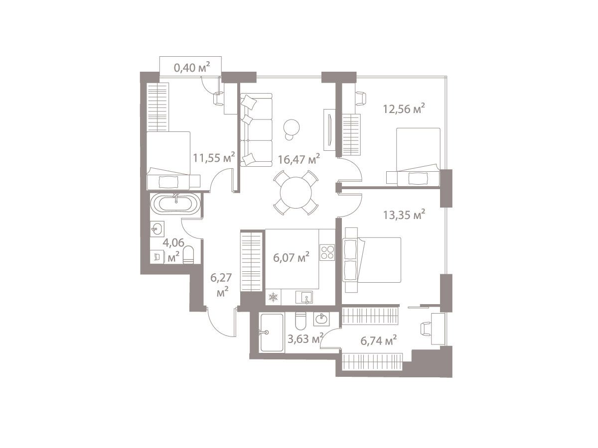 Планировка: 3-комн. квартира 81.20 м² в новостройке Лайф Варшавская