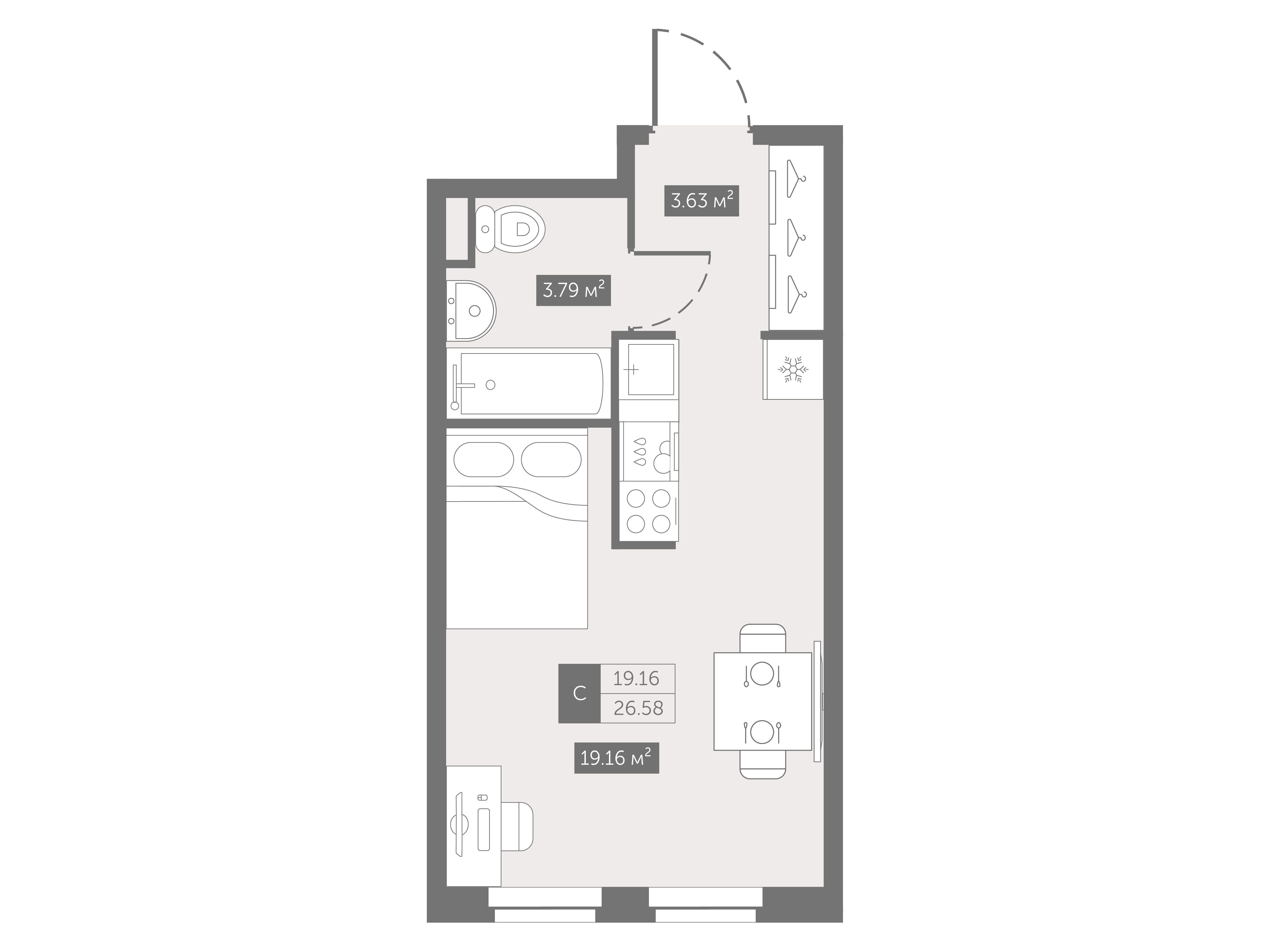Планировка: Студия 26.58 м² в новостройке Зум на Неве