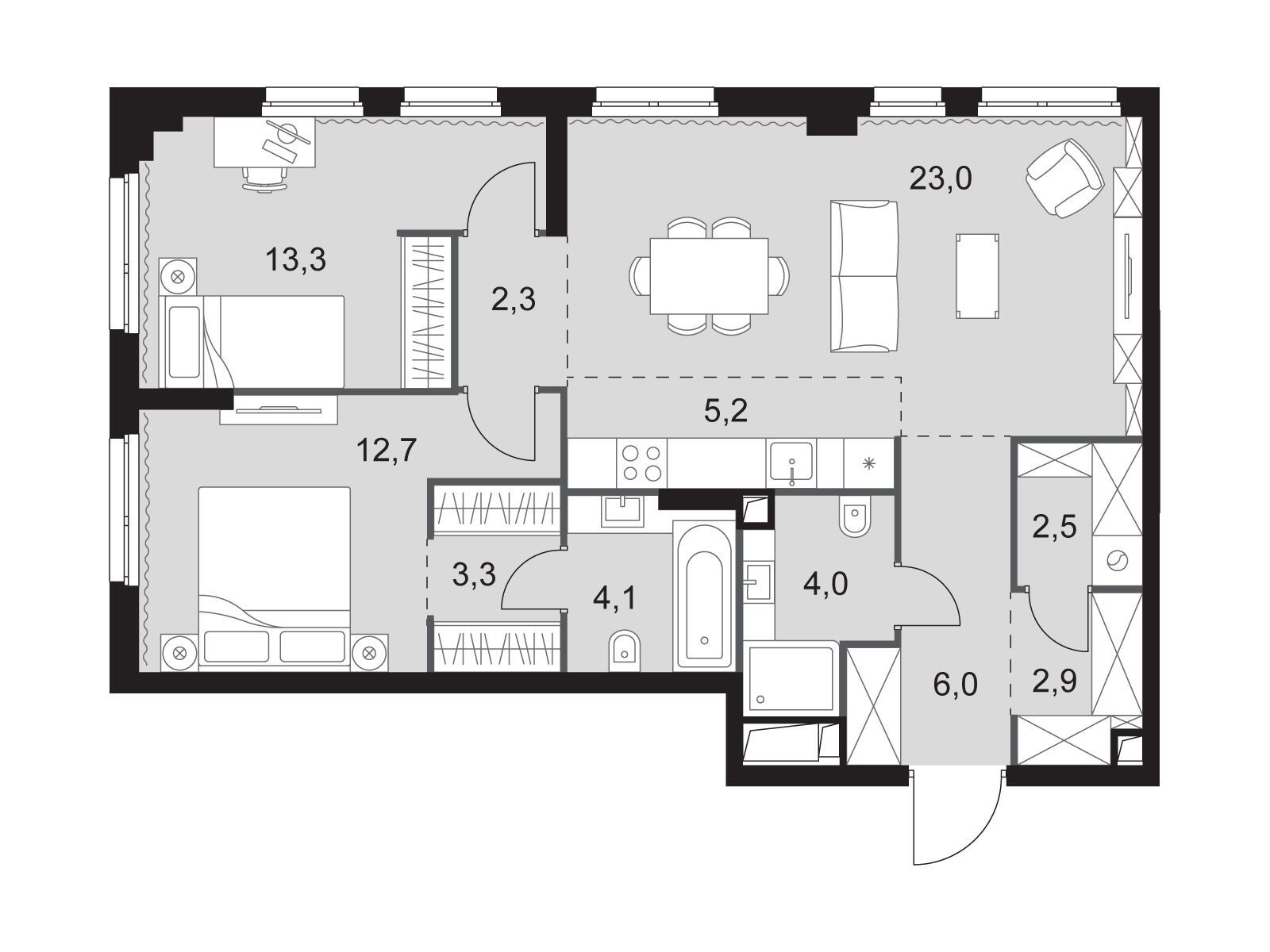 Планировка: 3-комн. квартира 79.30 м² в новостройке Сидней Сити