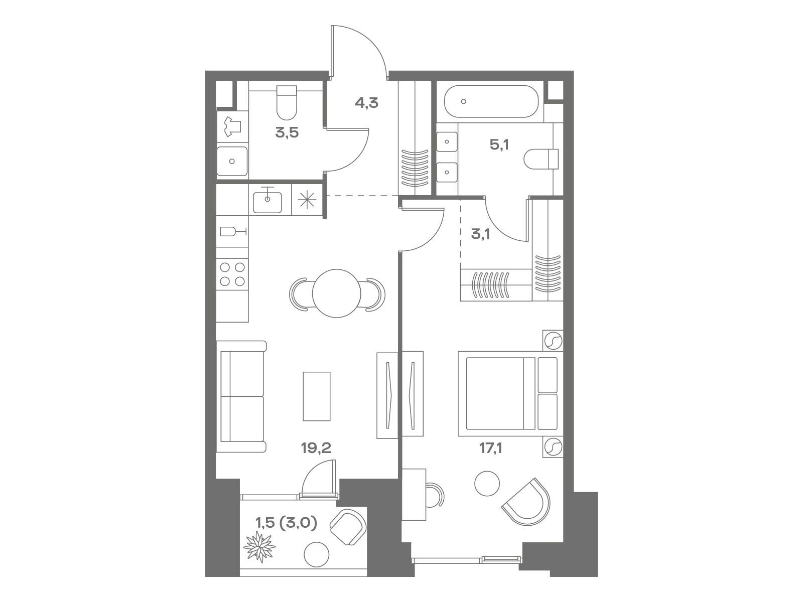 Планировка: 1-комн. квартира 53.80 м² в новостройке ЖК Соул