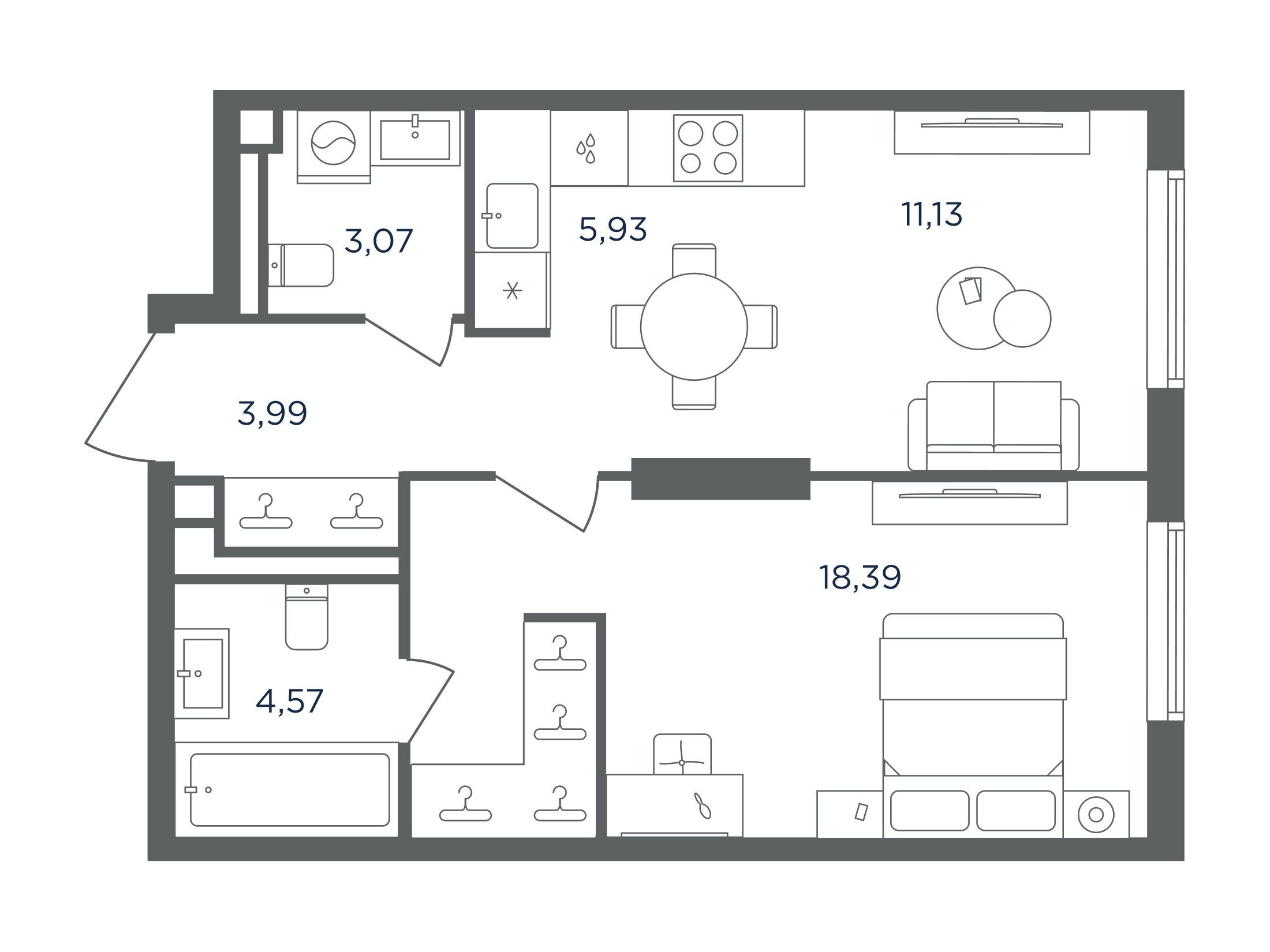 Планировка: 1-комн. квартира 47.08 м² в новостройке Сикрет Гарден
