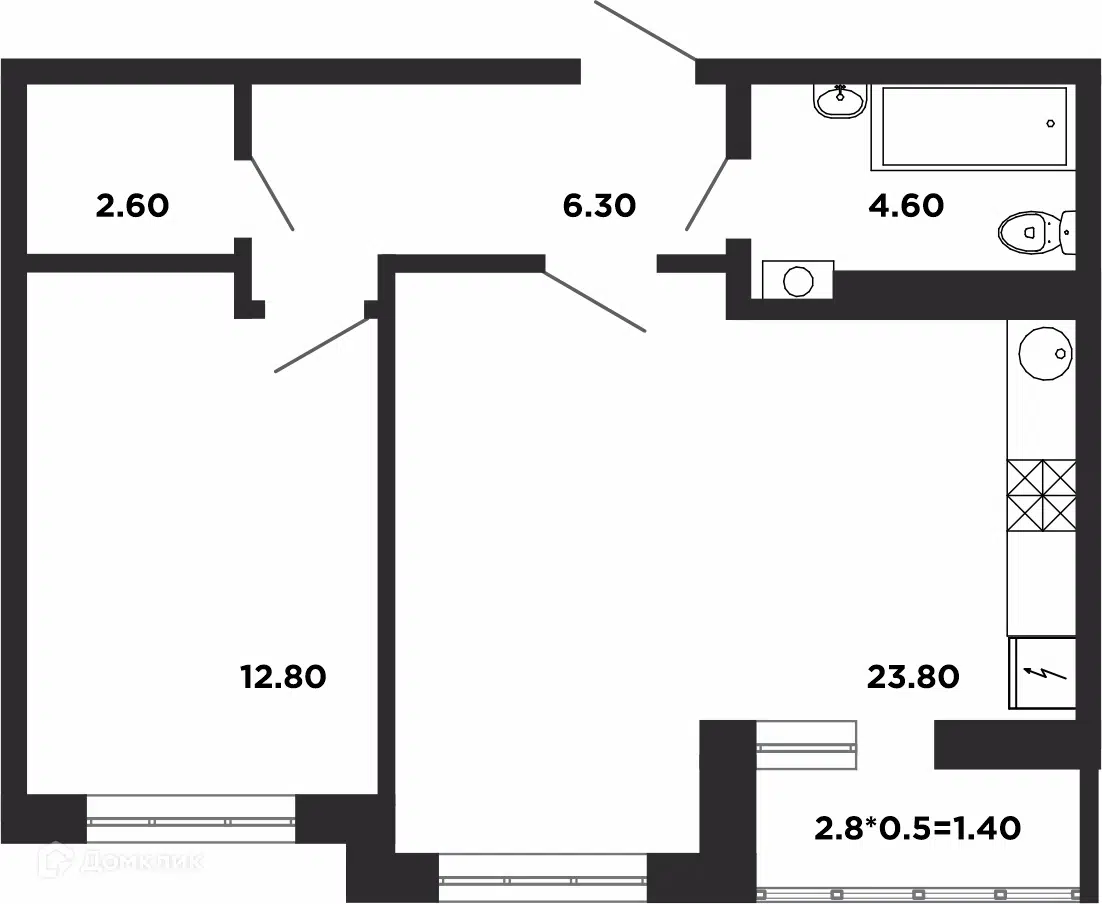 Планировка: 1-комн. квартира 52.00 м² в новостройке Красная площадь