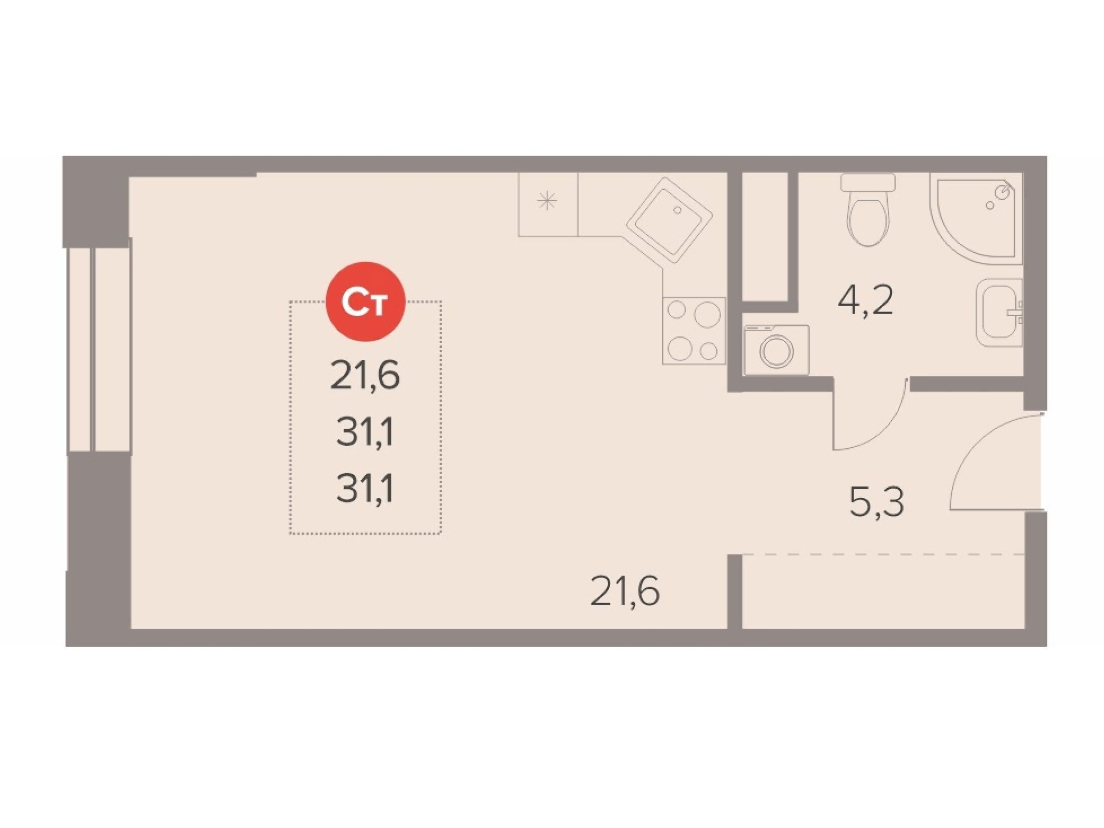 Планировка: Студия 31.30 м² в новостройке Отлично