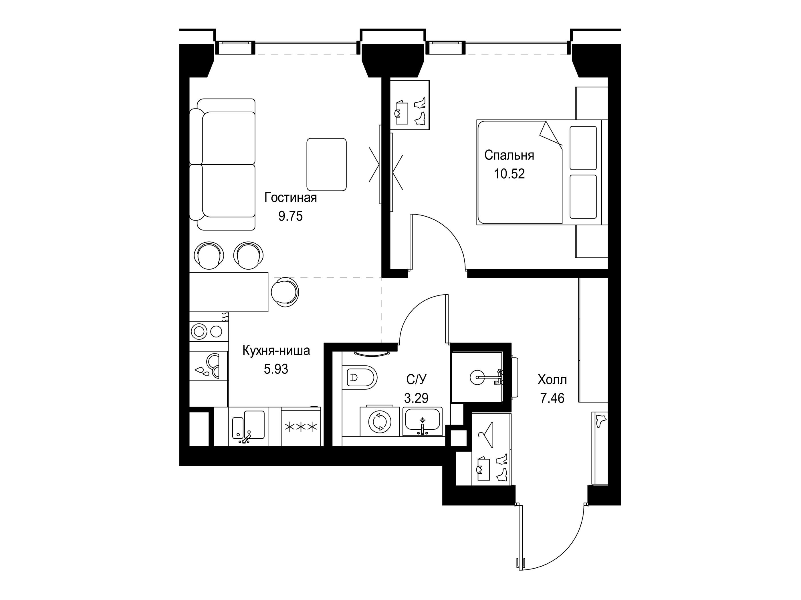 Планировка: 1-комн. квартира 36.95 м² в новостройке Сет