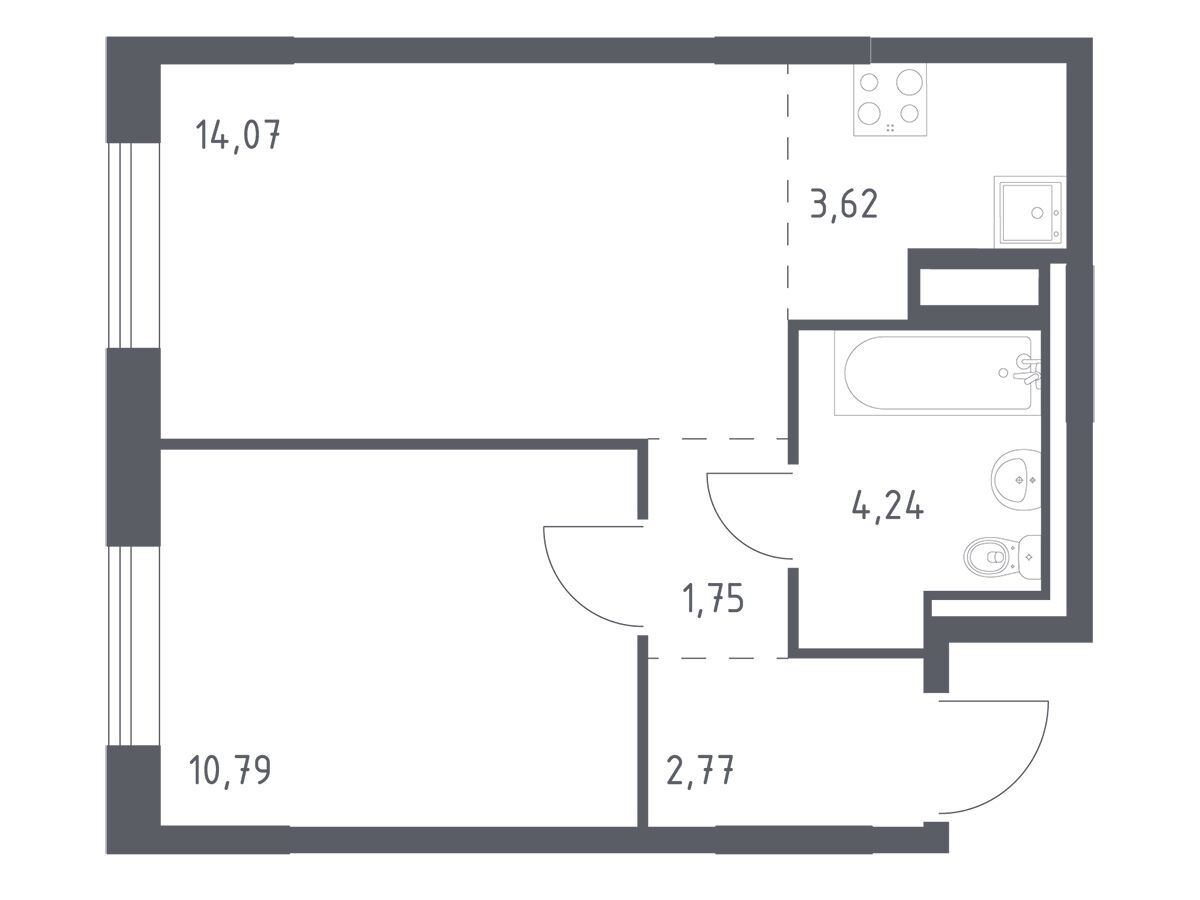 Планировка: 1-комн. квартира 37.24 м² в новостройке Лаголово